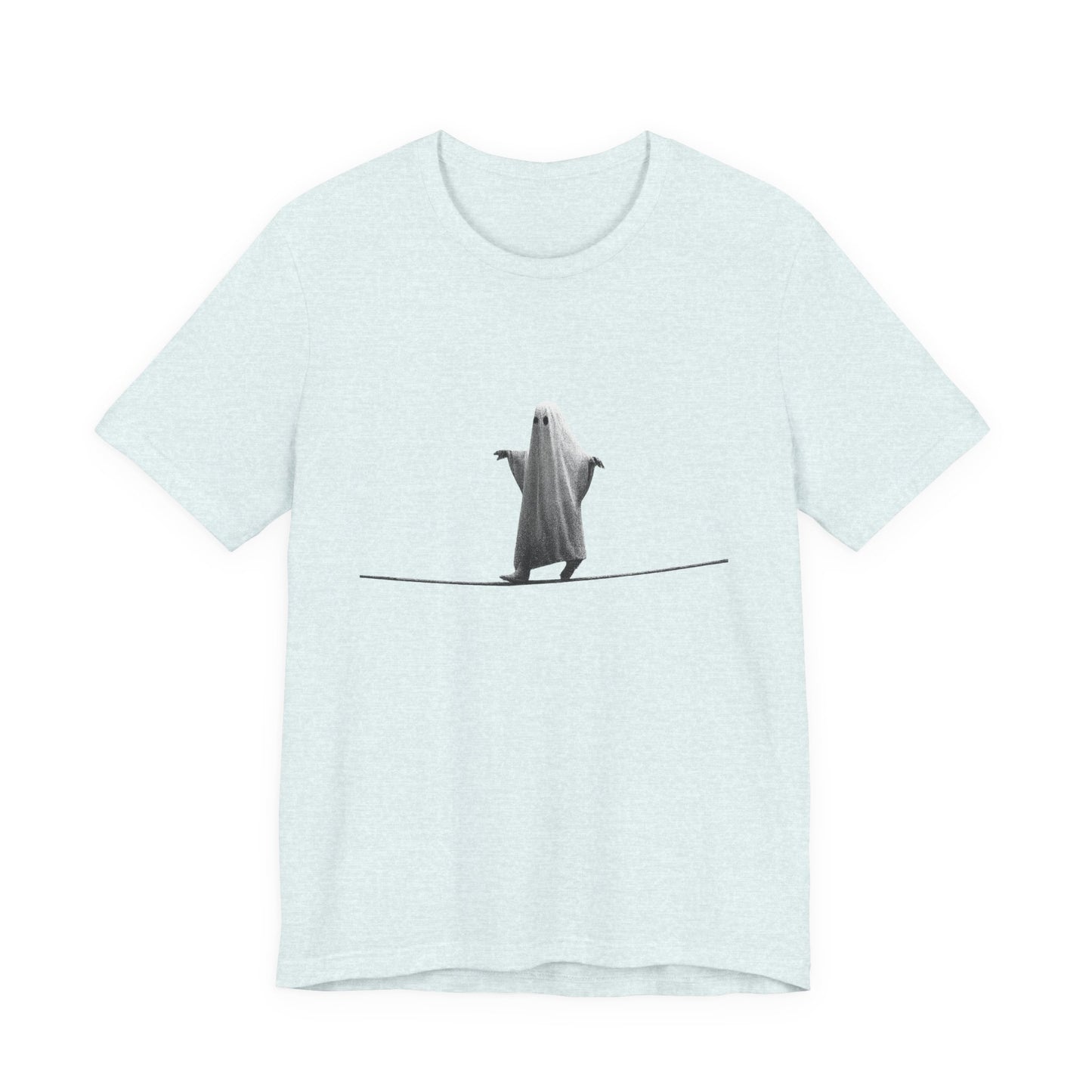 Ghost Balancer T‑Shirt — Minimalist Cute Ghost on Tightrope Tee
