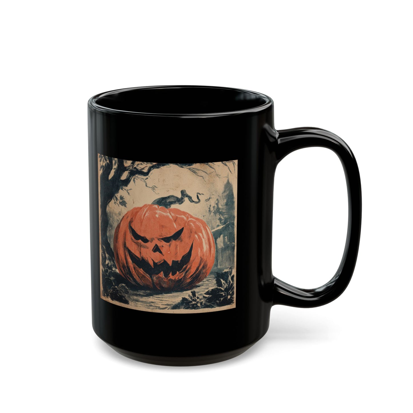 Halloween Pumpkin Jack-O'-Lantern Black Mug — Spooky Vintage Halloween Coffee Cup (11oz, 15oz)