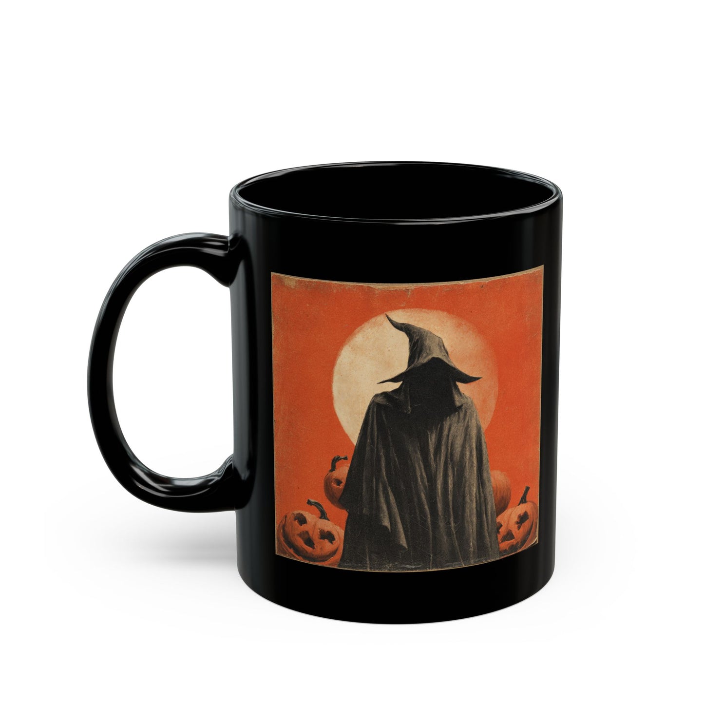 Halloween Witch Pumpkin Black Mug – Vintage Spooky Coffee Cup (11oz/15oz)