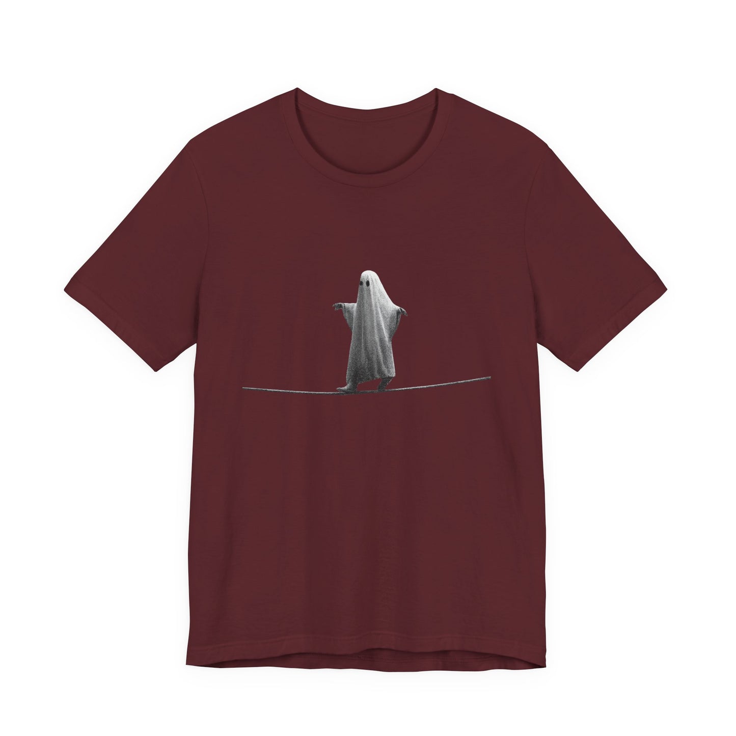 Ghost Balancer T‑Shirt — Minimalist Cute Ghost on Tightrope Tee