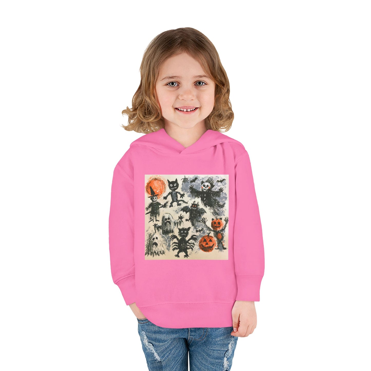 Vintage Halloween Monsters Toddler Hoodie | Ghosts, Cats, Pumpkins