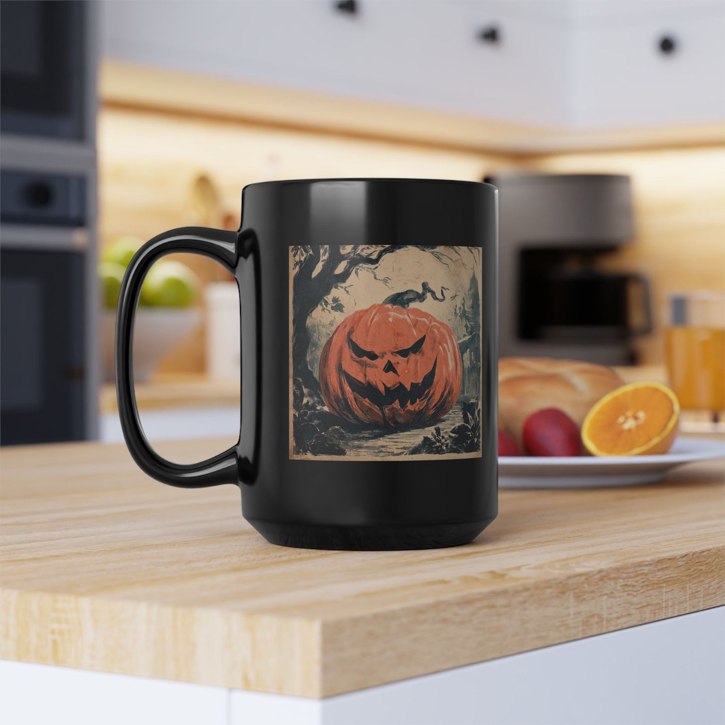 Halloween Pumpkin Jack-O'-Lantern Black Mug — Spooky Vintage Halloween Coffee Cup (11oz, 15oz)