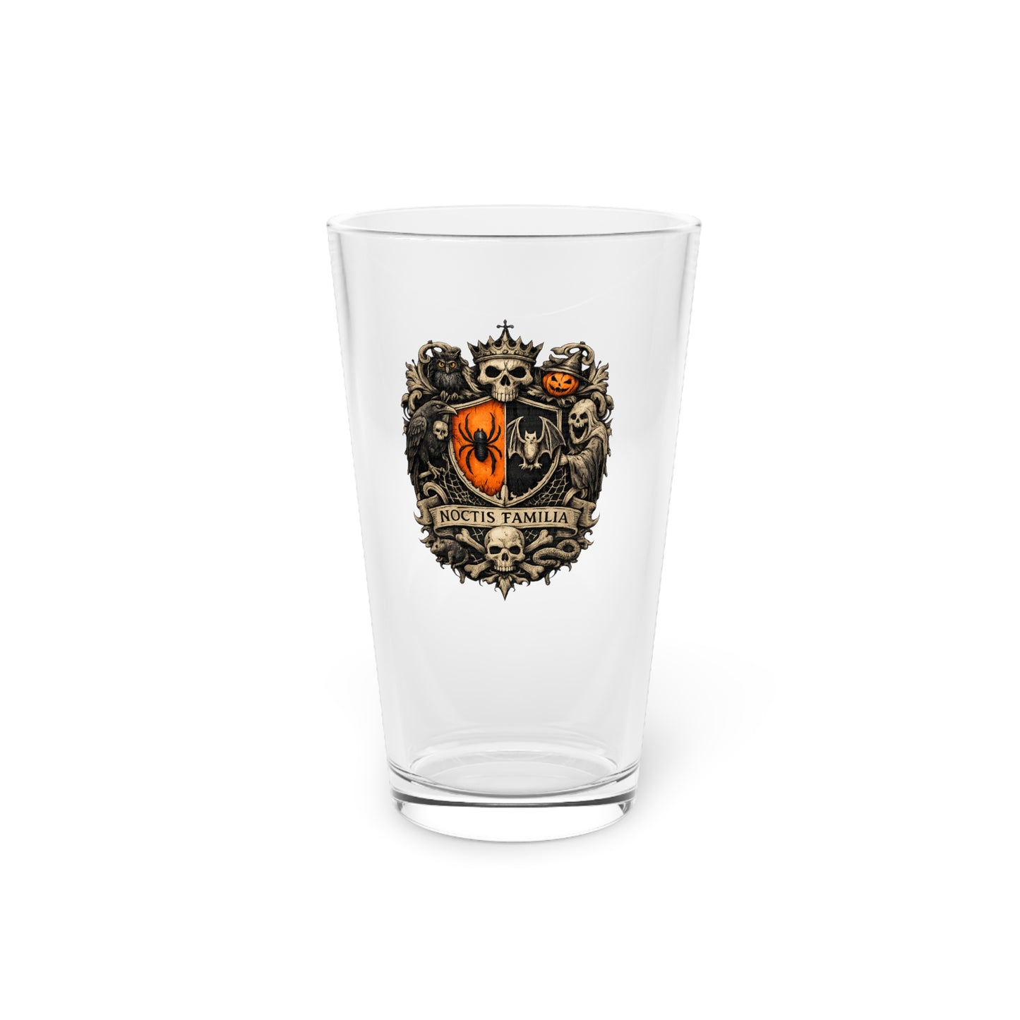 16oz Pint Glass – Gothic Crest 'Noctis Familia' Beer Glass