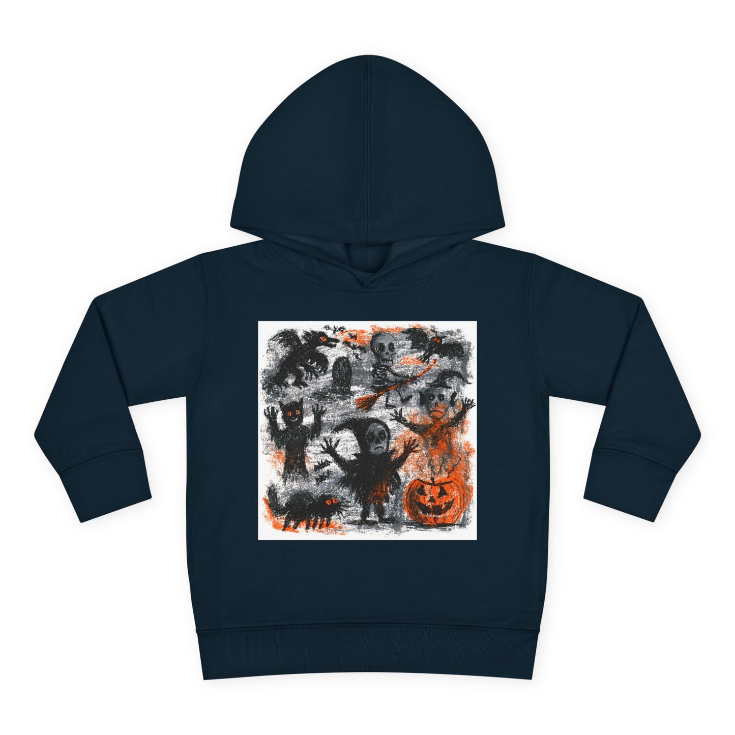 Spooky Halloween Scene Toddler Hoodie | Pumpkin, Ghosts & Bats