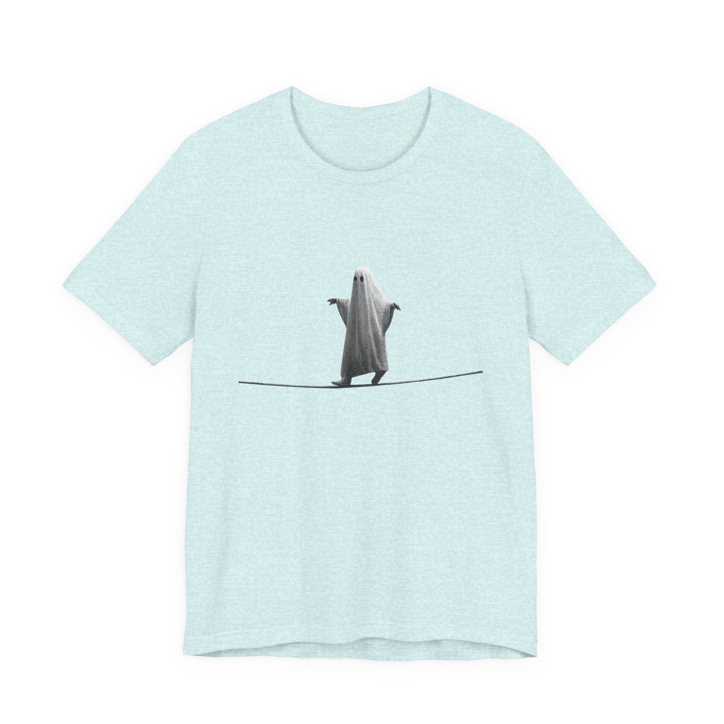 Ghost Balancer T‑Shirt — Minimalist Cute Ghost on Tightrope Tee
