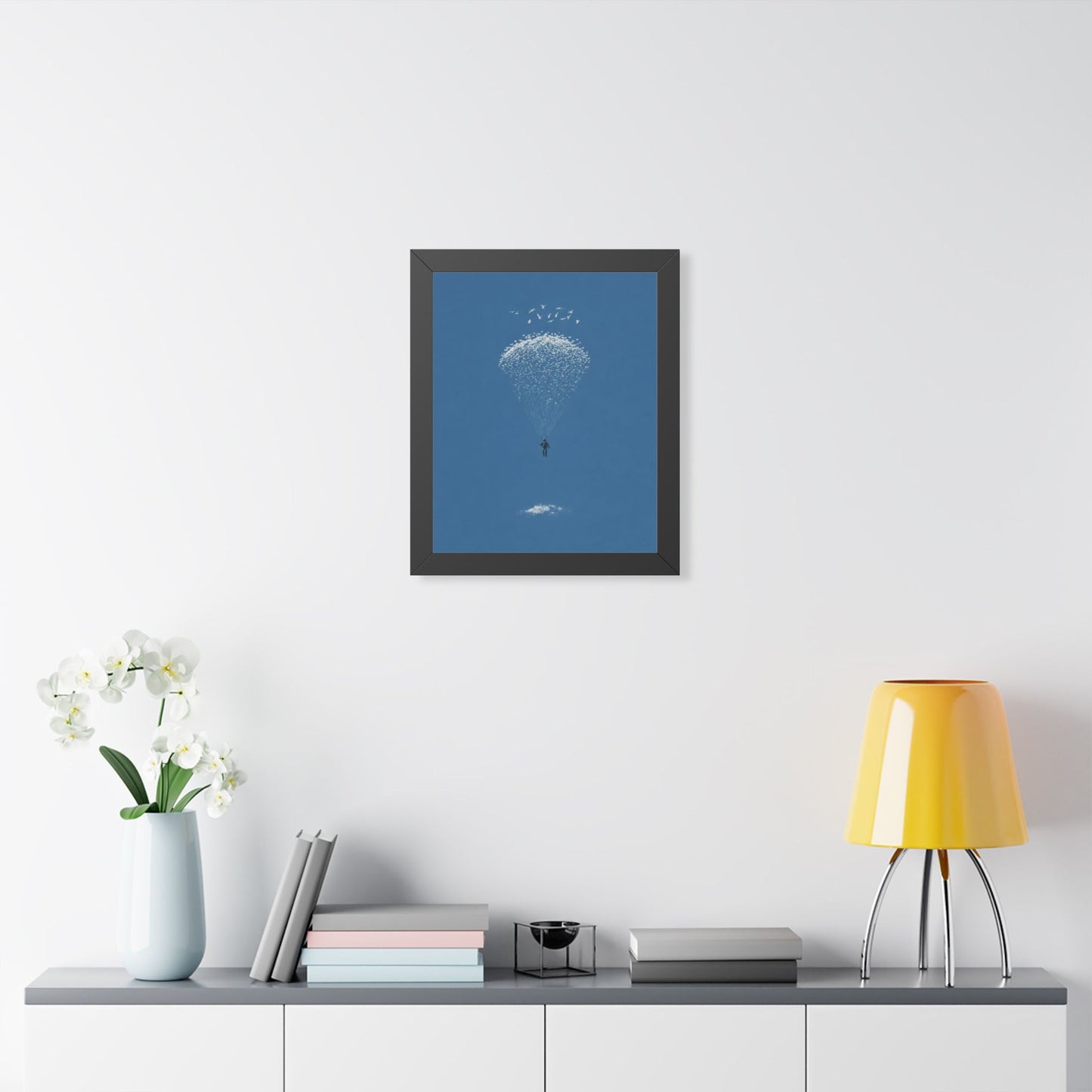 Framed Digital Print— Sky Diver Parachute Bird Cluster Minimal Art Print