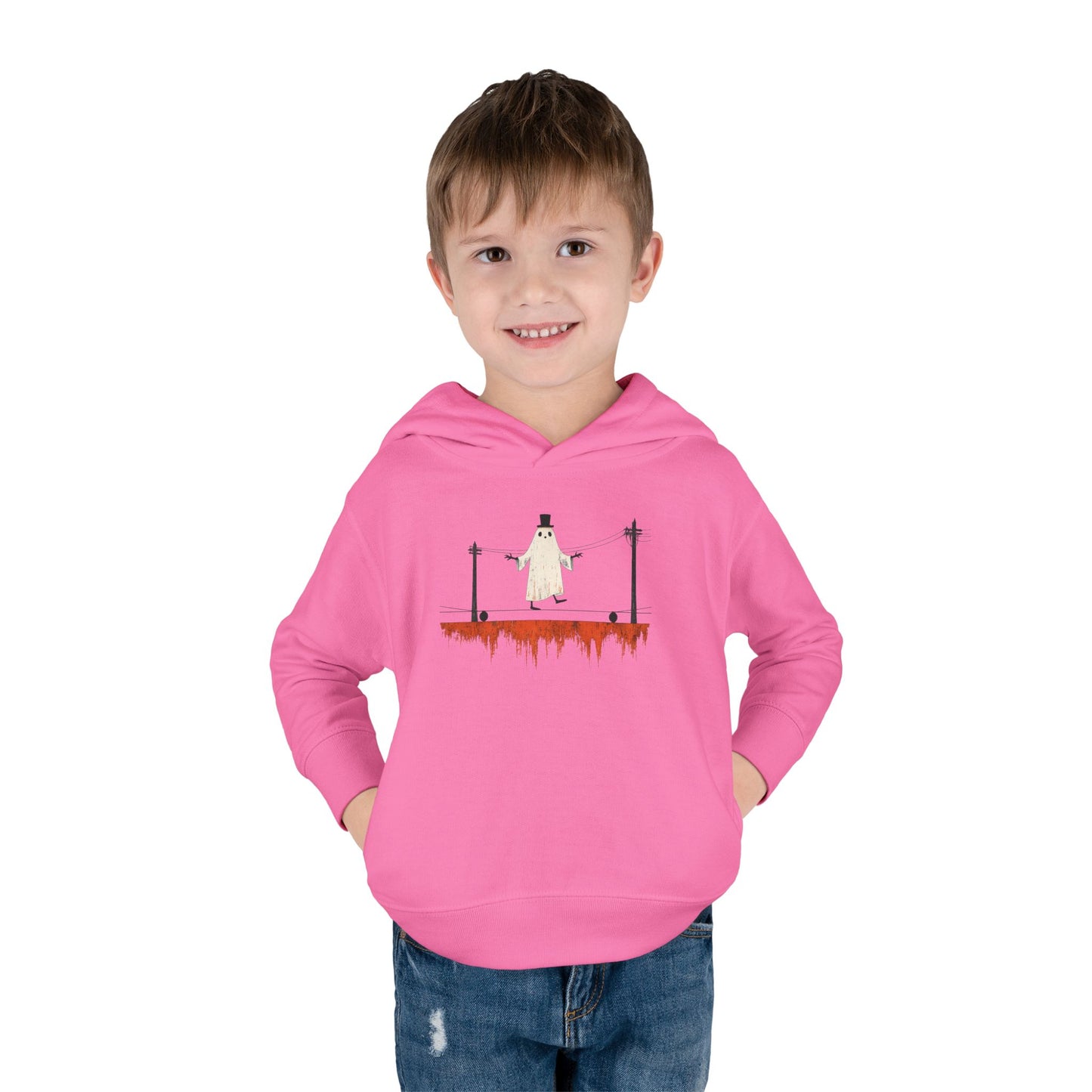 Toddler Hoodie — Cute Ghost on Haunted High Wire Halloween Pullover