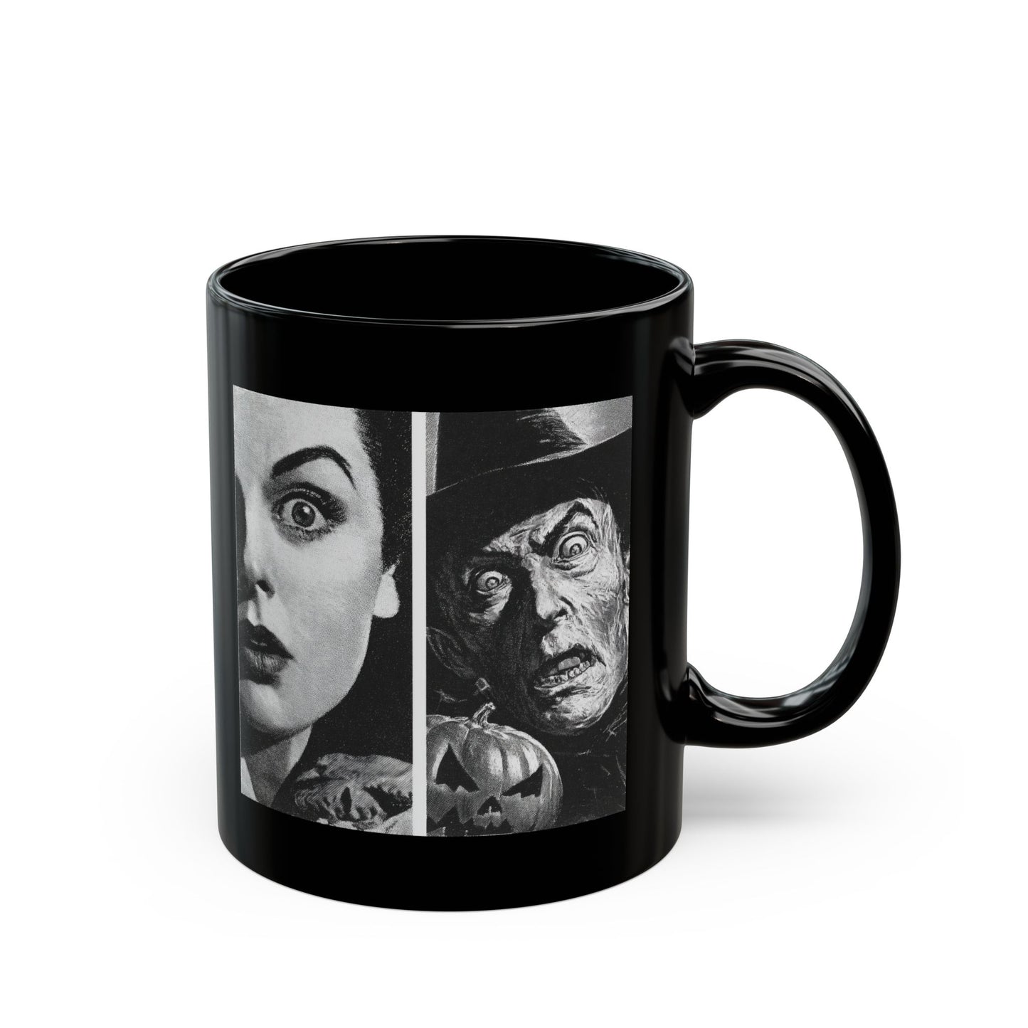 Black Horror Faces Mug — Vintage Silent Film Halloween Coffee Cup (11oz/15oz)