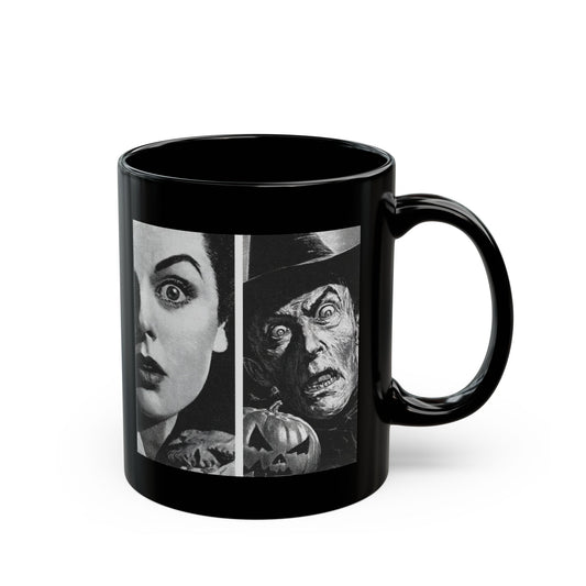 Black Horror Faces Mug — Vintage Silent Film Halloween Coffee Cup (11oz/15oz)