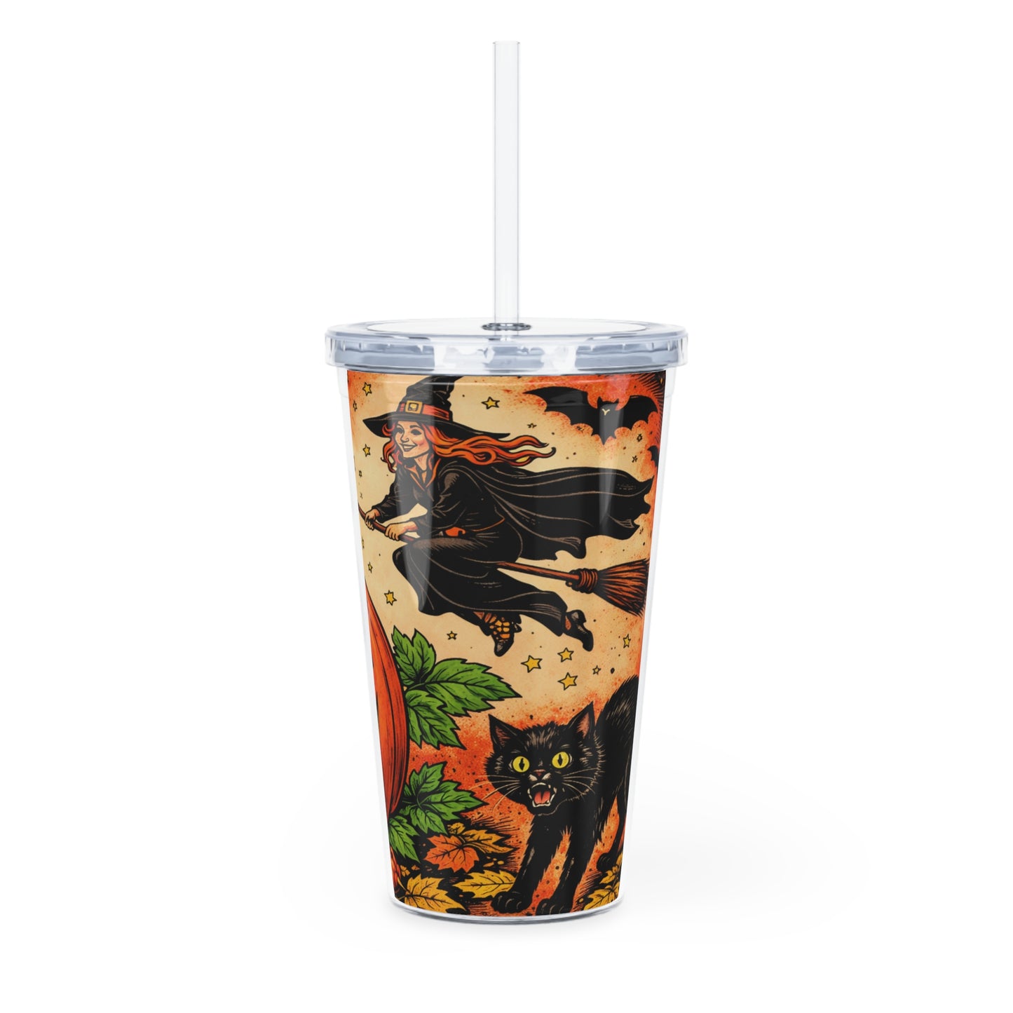 Halloween Jack-O'-Lantern Plastic Tumbler with Straw