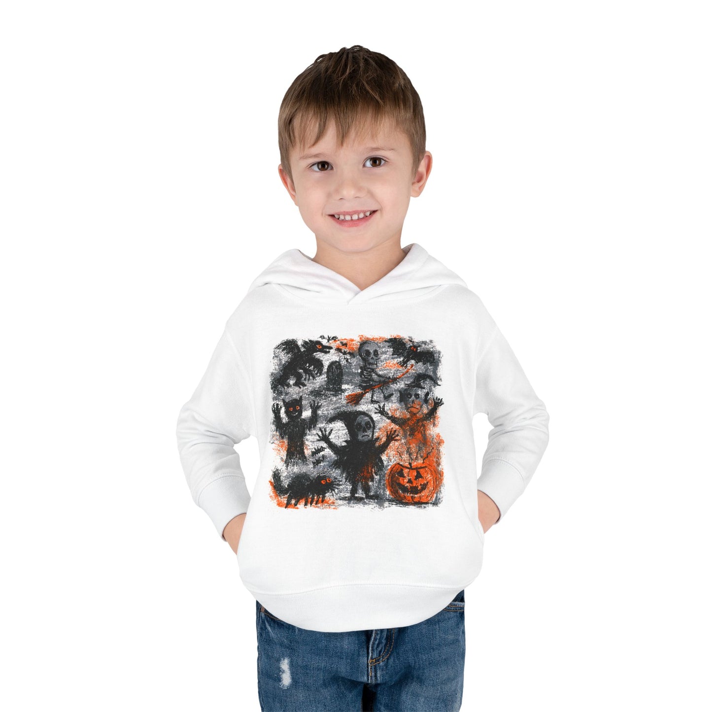 Spooky Halloween Scene Toddler Hoodie | Pumpkin, Ghosts & Bats