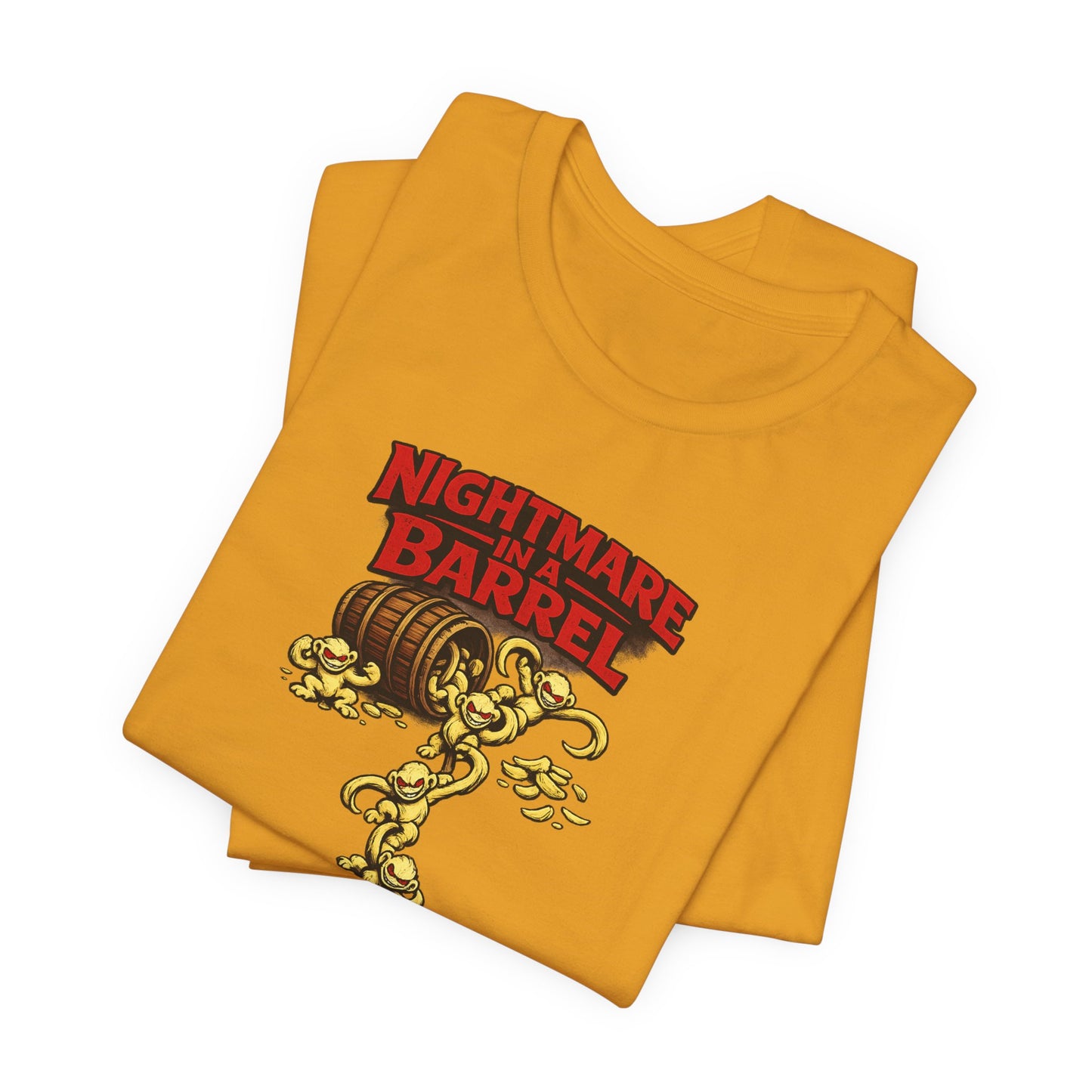 Nightmare in a Barrel T-Shirt — Vintage Horror Barrel Monkey Graphic Tee