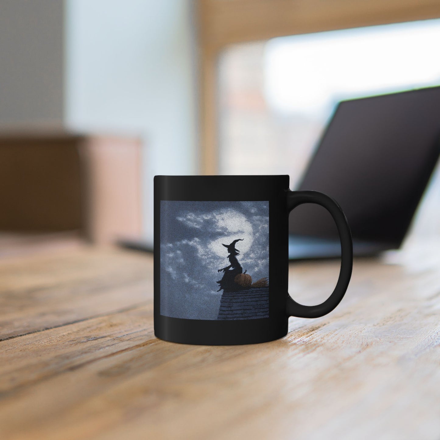 Halloween Witch Silhouette Mug — Spooky Moonlit Pumpkin Coffee Cup (11oz/15oz)