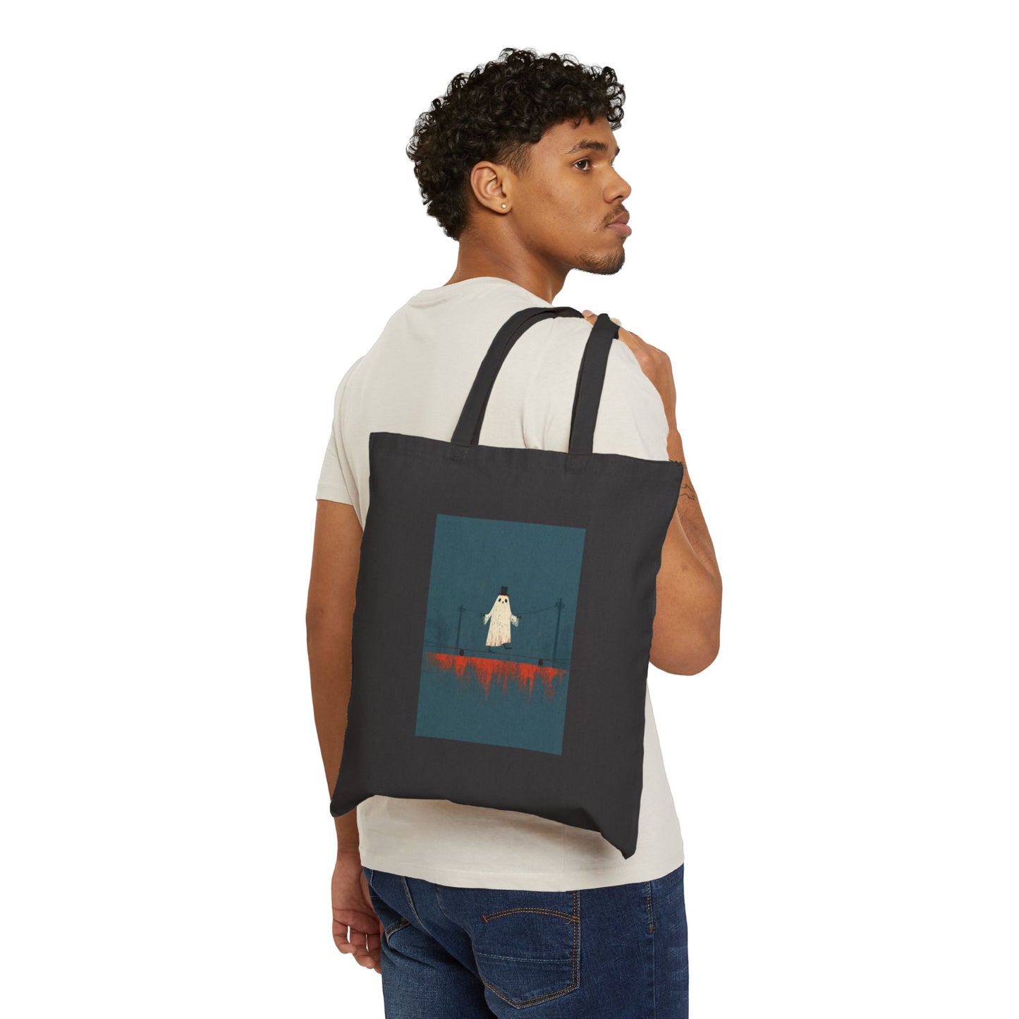 Ghost On A High Wire Cotton Tote Bag — Halloween Horror Art Tote