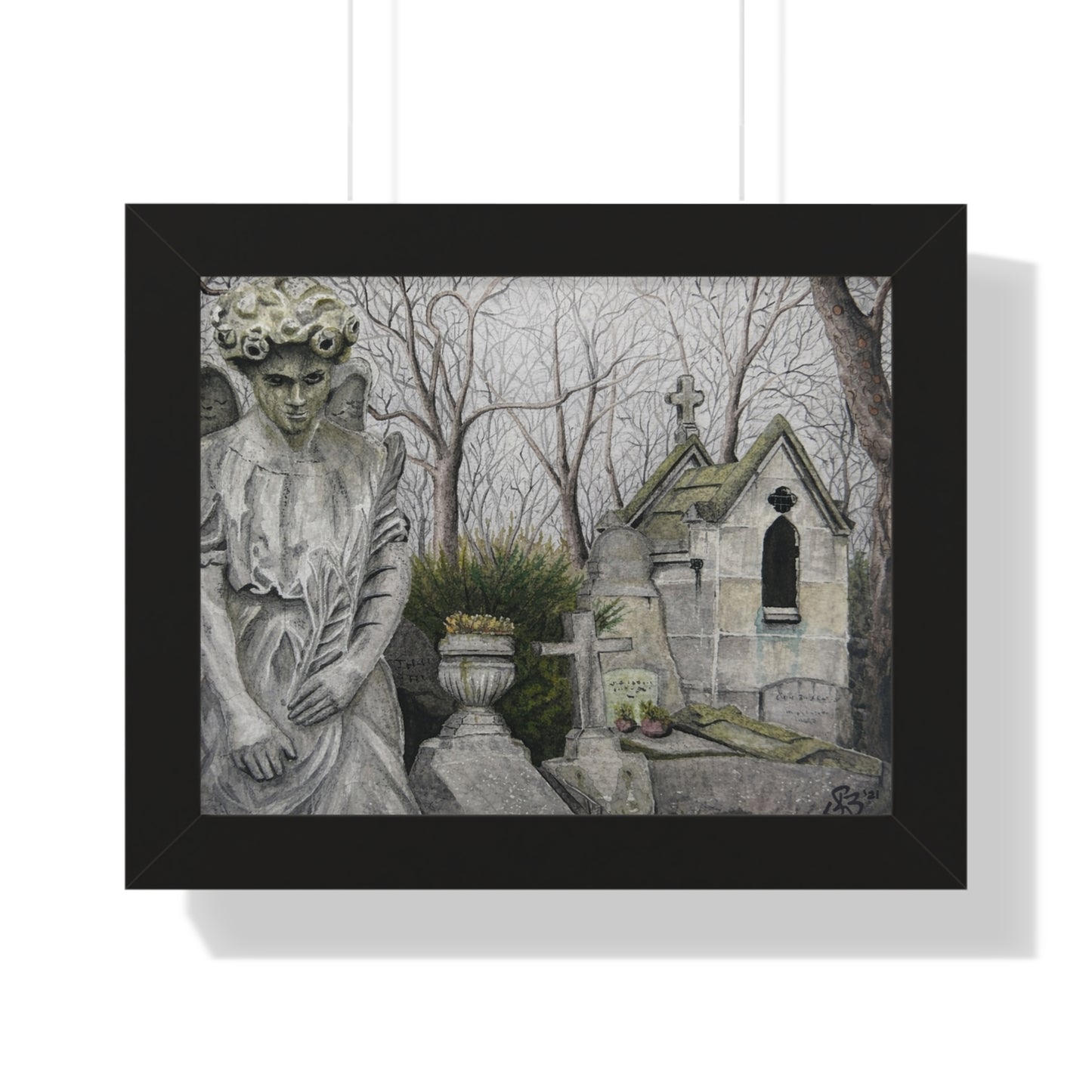 Framed Horizontal Poster — Gothic Cemetery Graveyard Art Print