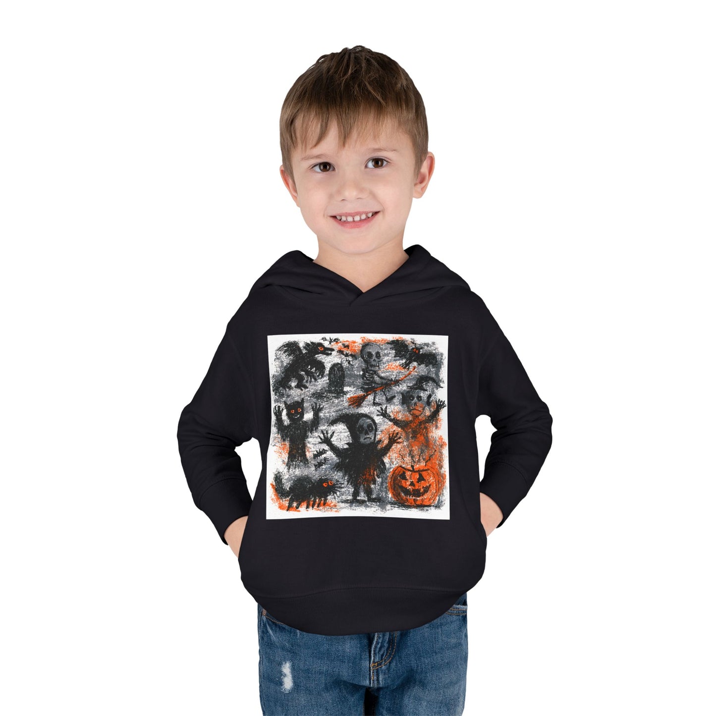 Spooky Halloween Scene Toddler Hoodie | Pumpkin, Ghosts & Bats