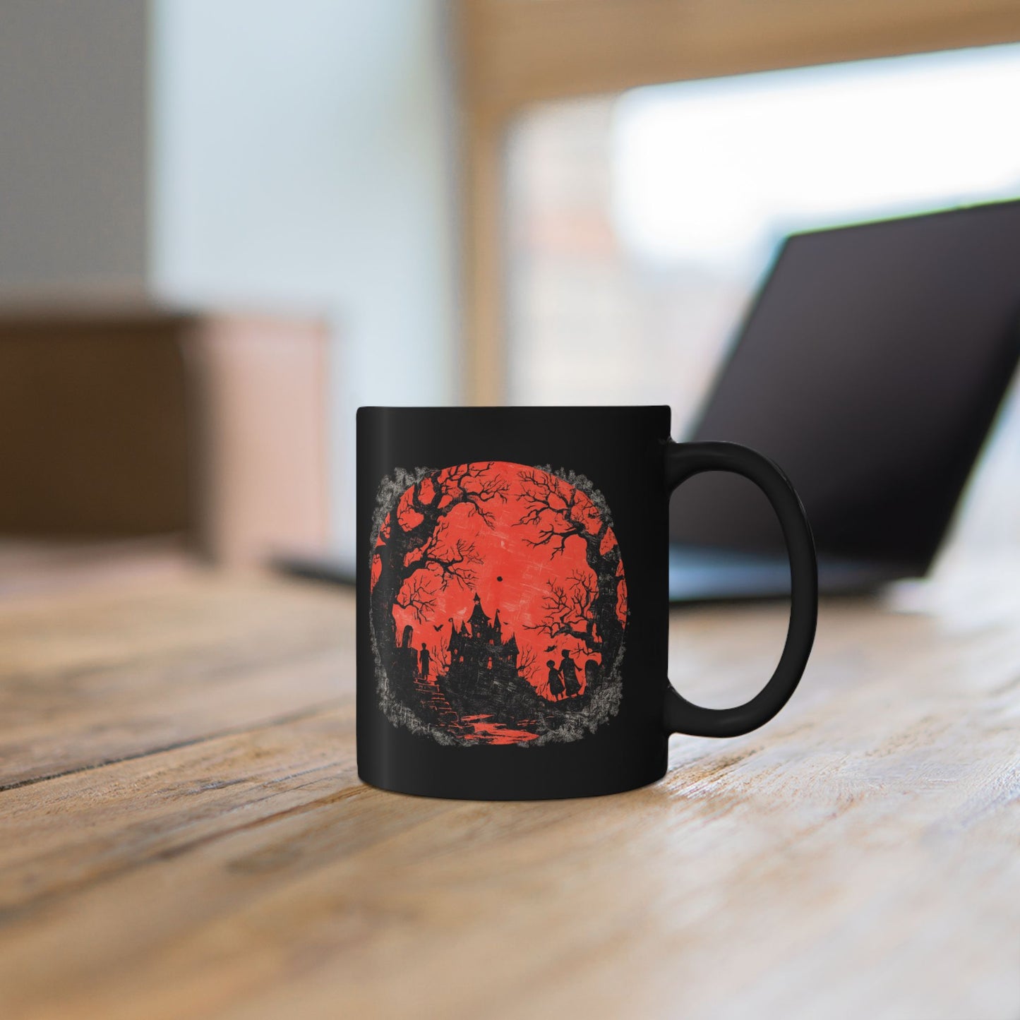 Halloween Castle Mug — Red Moon Haunted House Coffee Cup (11oz & 15oz)