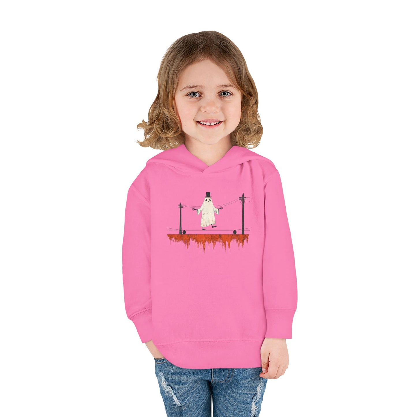 Toddler Hoodie — Cute Ghost on Haunted High Wire Halloween Pullover