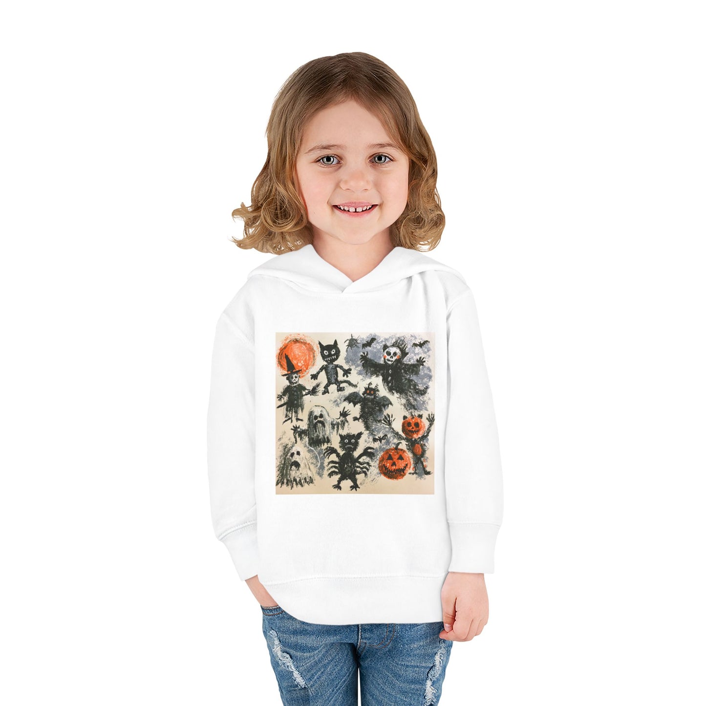 Vintage Halloween Monsters Toddler Hoodie | Ghosts, Cats, Pumpkins