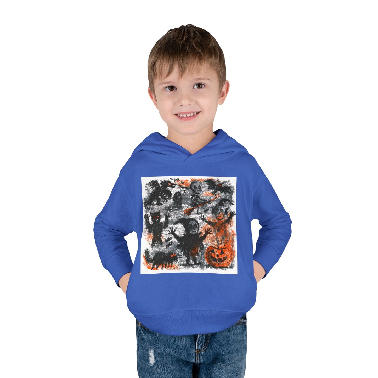 Spooky Halloween Scene Toddler Hoodie | Pumpkin, Ghosts & Bats