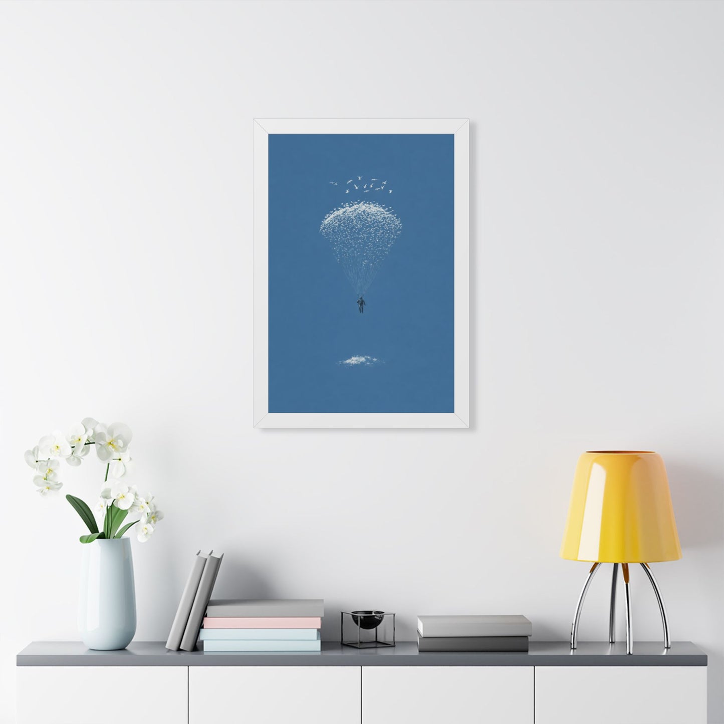 Framed Digital Print— Sky Diver Parachute Bird Cluster Minimal Art Print