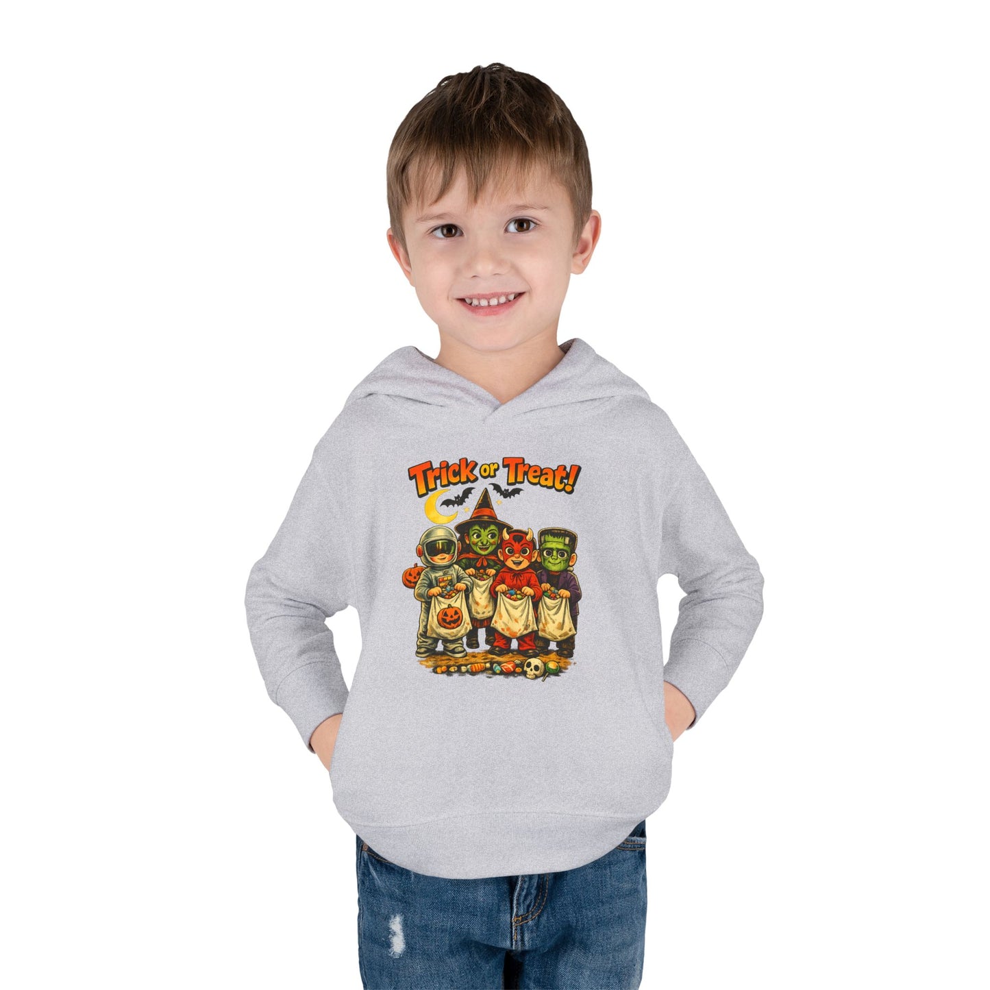 Vintage Trick or Treat Kids Costume Characters Hoodie | Toddler Pullover