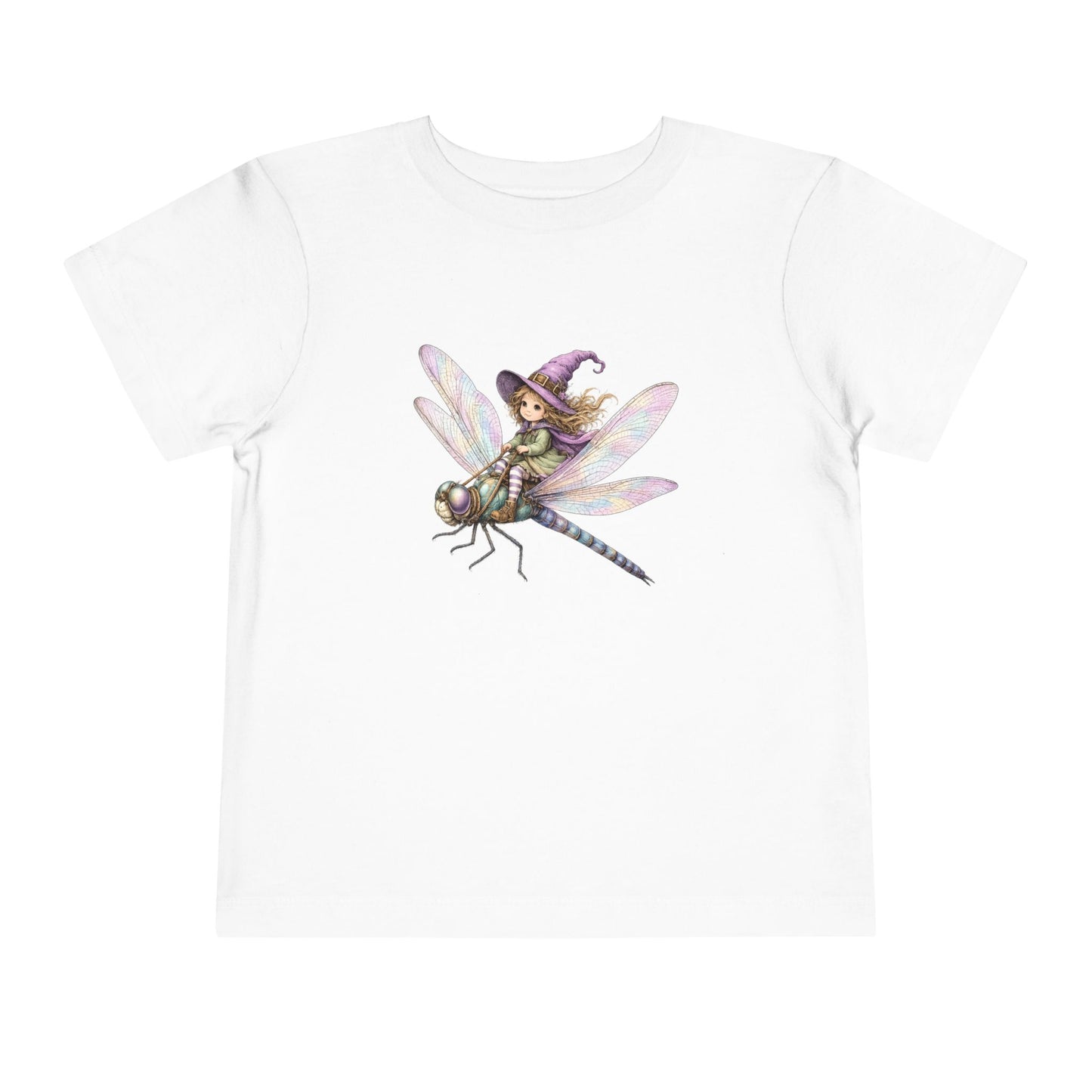 Fairy Witch Riding Dragonfly Toddler Tee | Magical Woodland Illustration