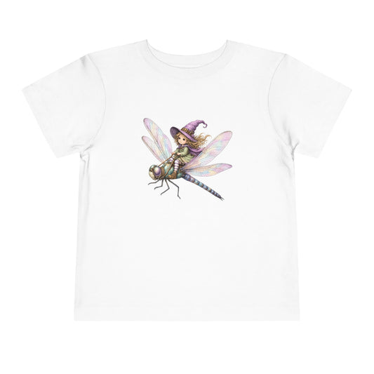 Fairy Witch Riding Dragonfly Toddler Tee | Magical Woodland Illustration