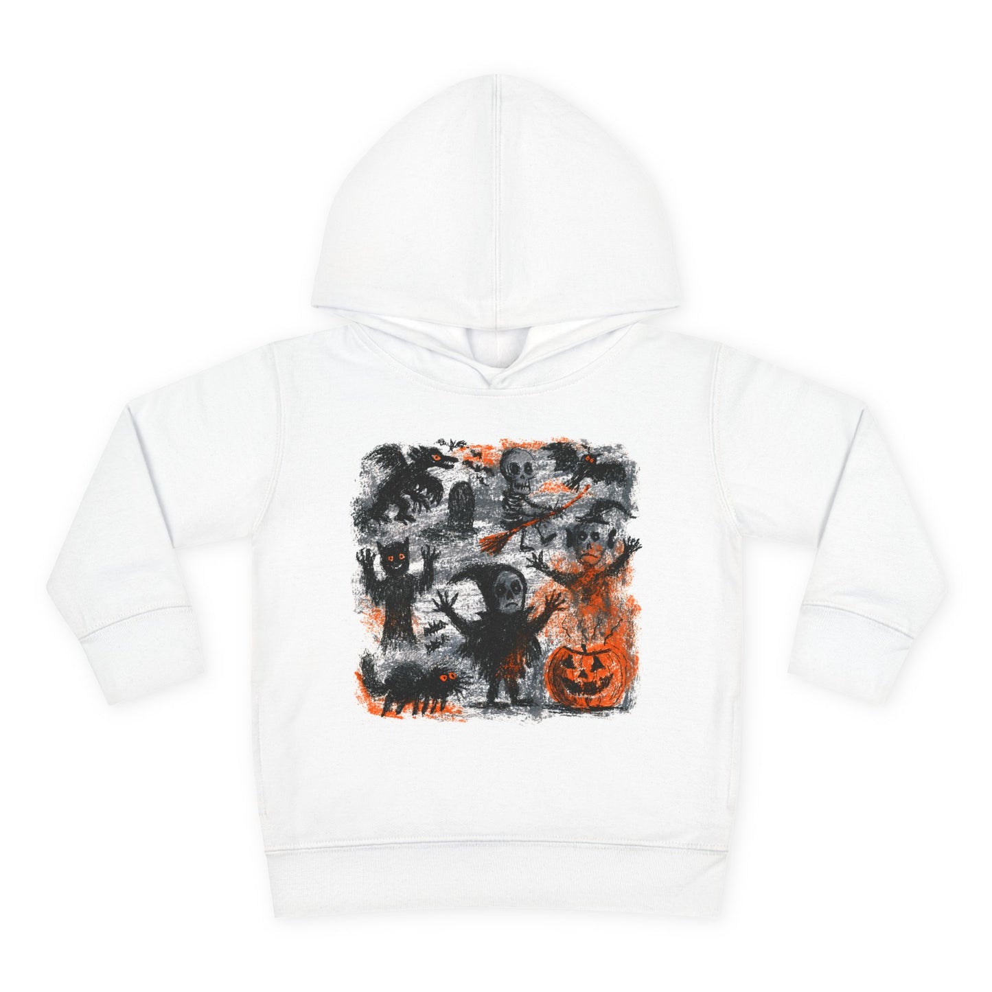 Spooky Halloween Scene Toddler Hoodie | Pumpkin, Ghosts & Bats
