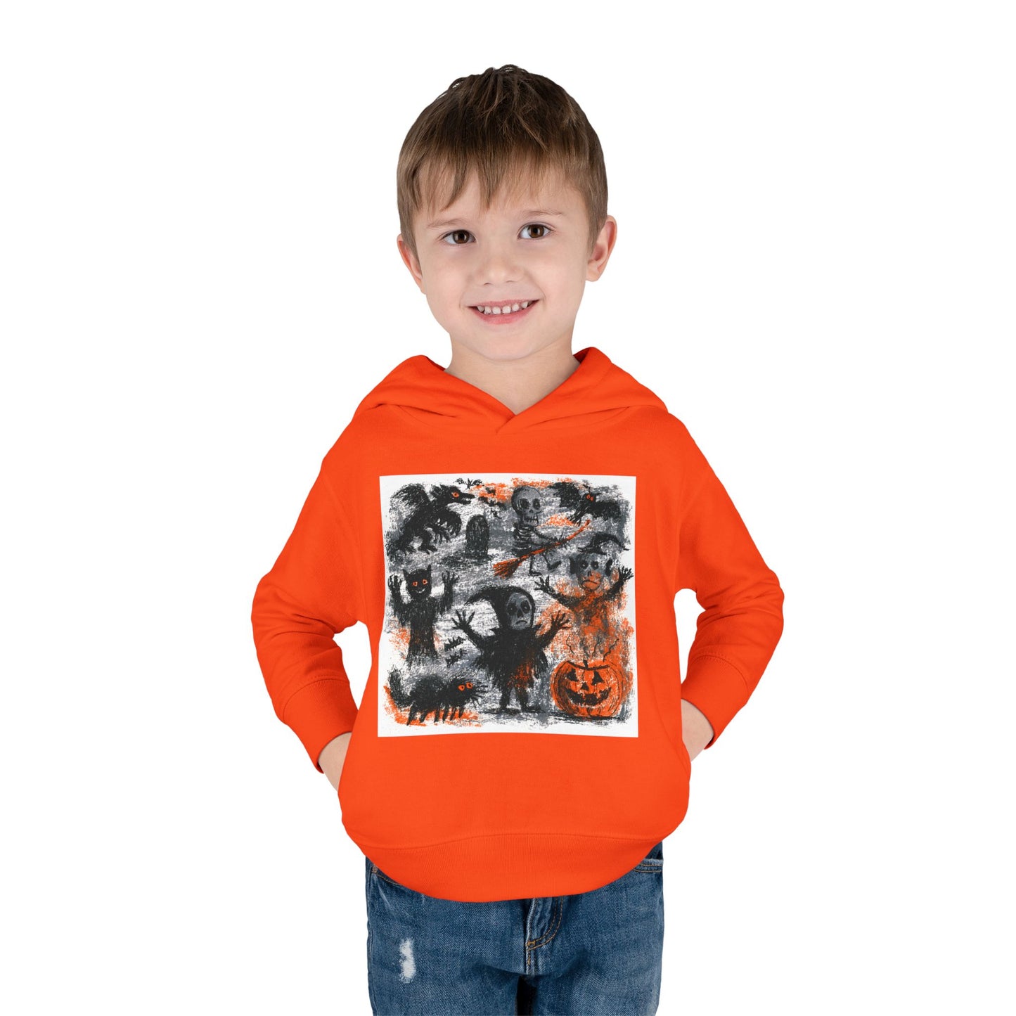 Spooky Halloween Scene Toddler Hoodie | Pumpkin, Ghosts & Bats