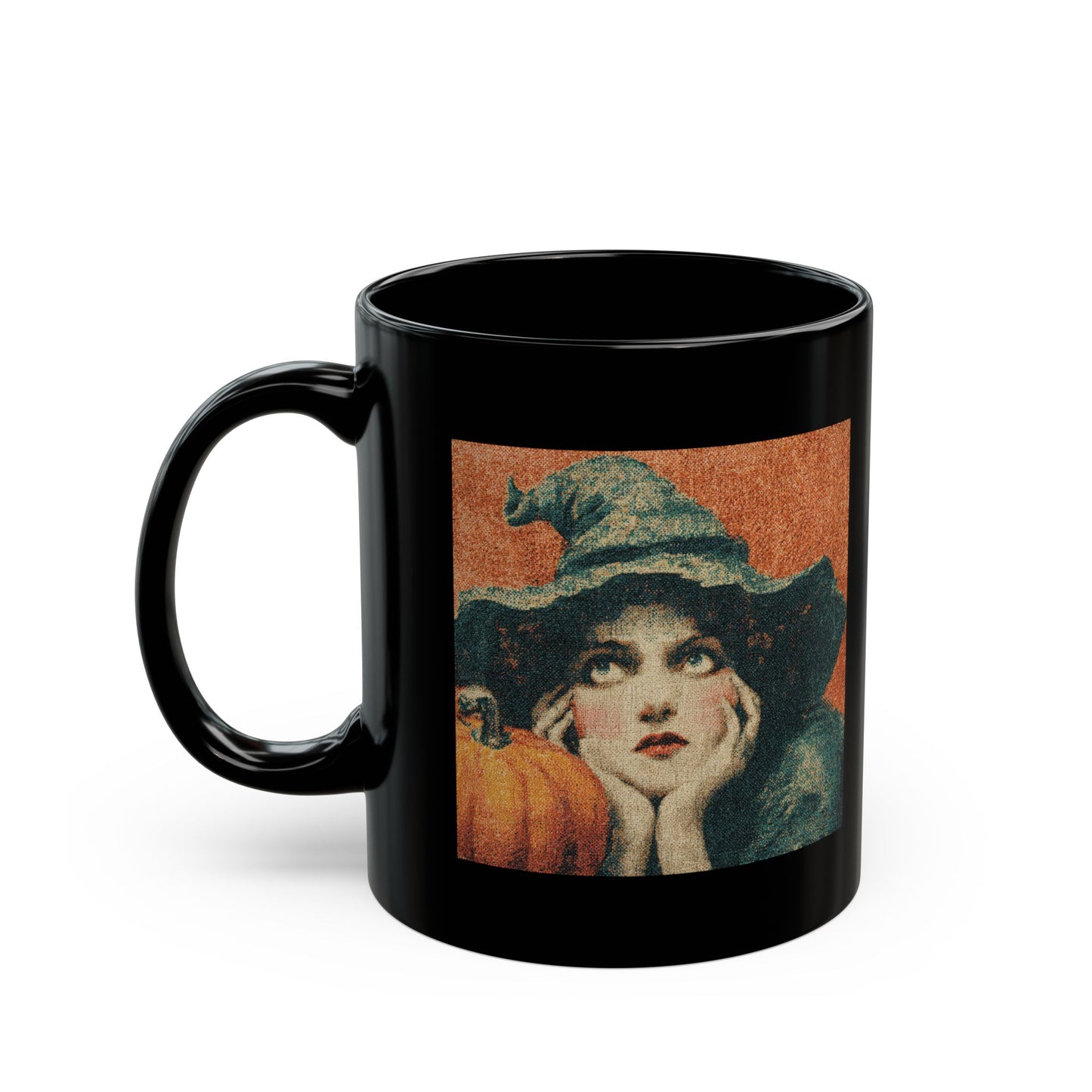 Vintage Witch Pumpkin Black Mug – Halloween Retro Coffee Cup (11oz & 15oz)