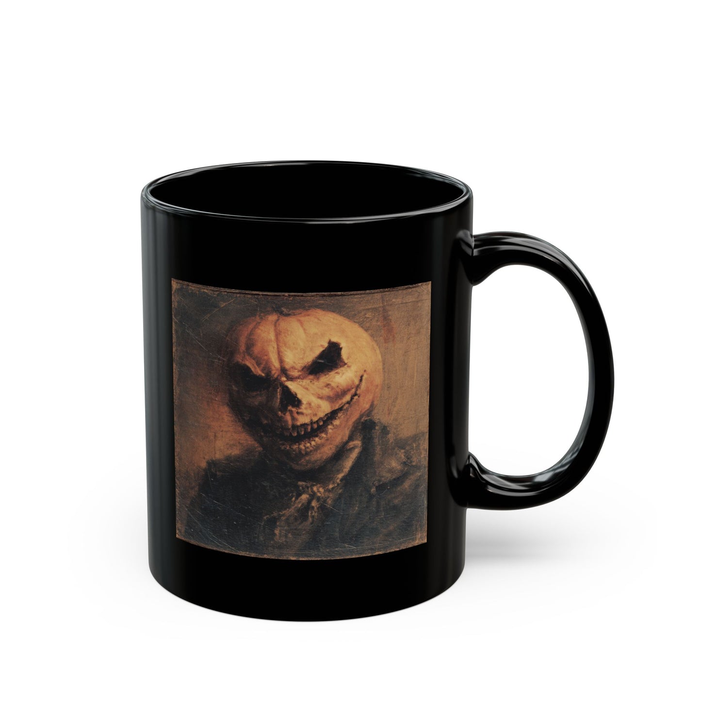 Spooky Pumpkin Head Black Mug — Halloween Horror Coffee Cup (11oz/15oz)