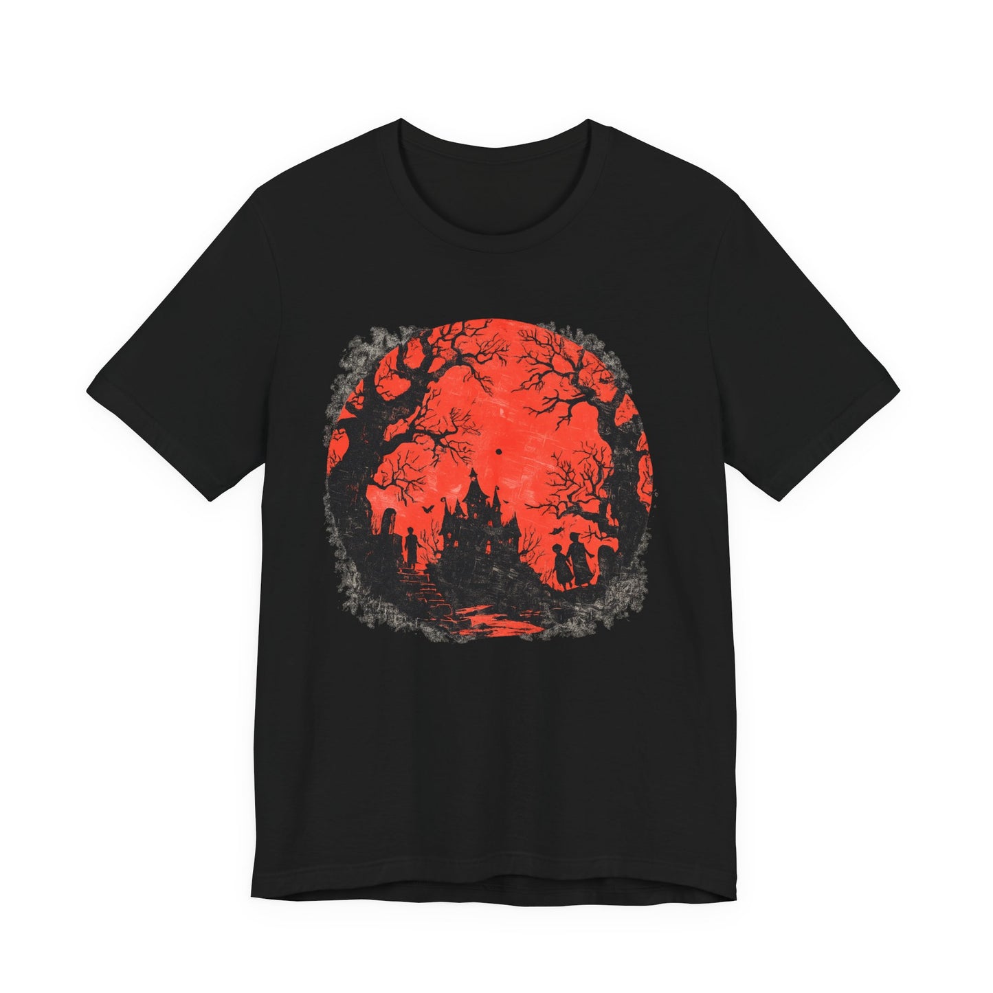 Horror Castle Tee — Red Moon Haunted Forest Graphic T-Shirt