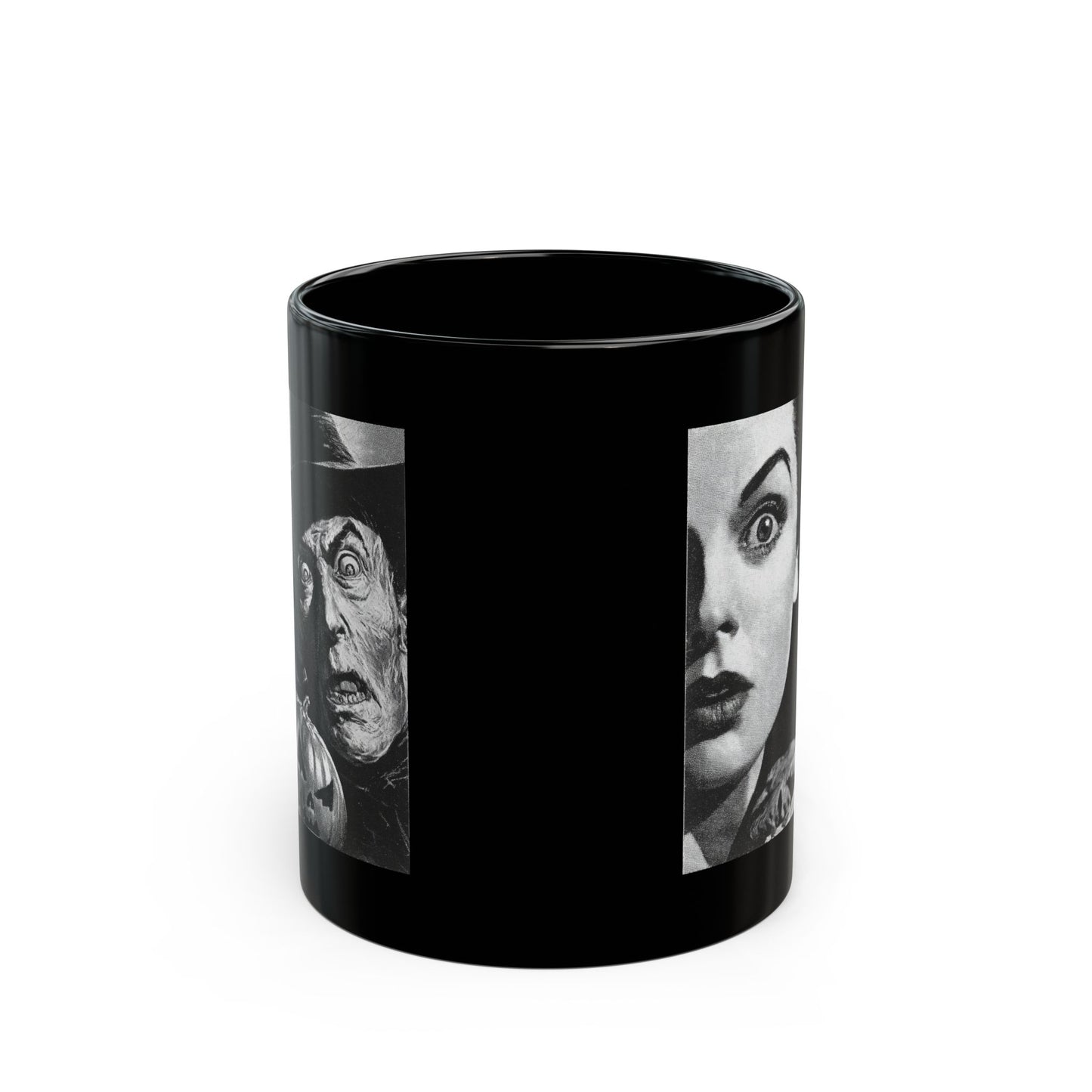 Black Horror Faces Mug — Vintage Silent Film Halloween Coffee Cup (11oz/15oz)