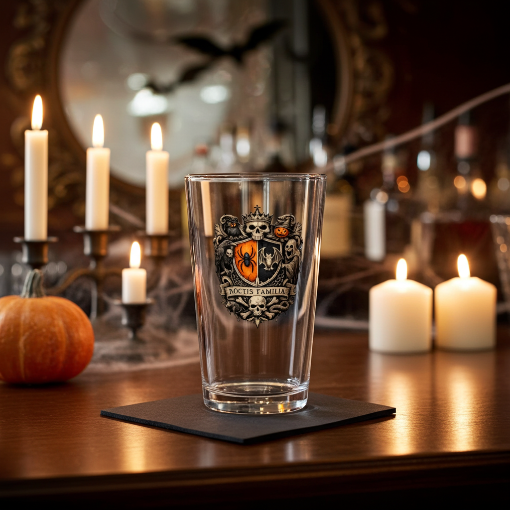 16oz Pint Glass – Gothic Crest 'Noctis Familia' Beer Glass