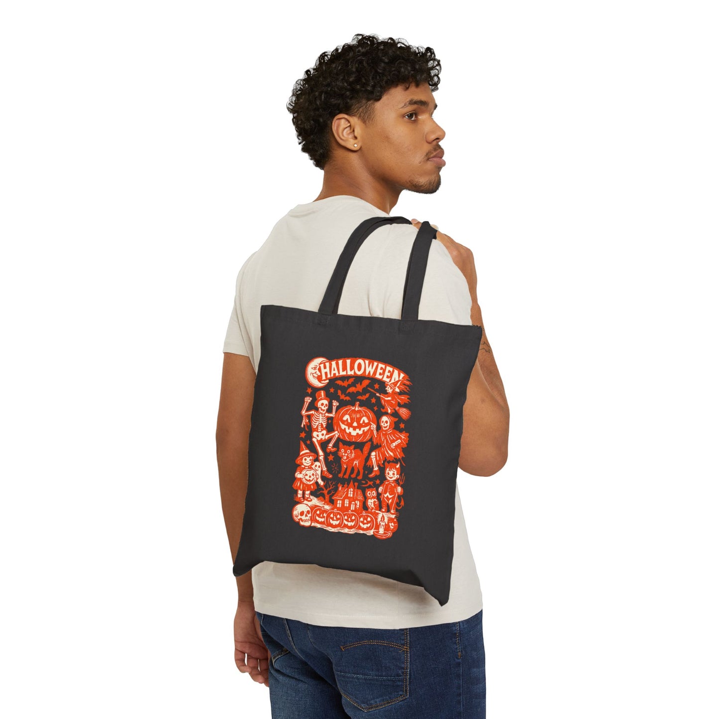 Halloween Trick-or-Treat Tote Bag — Pumpkin & Spooky Characters Cotton Canvas