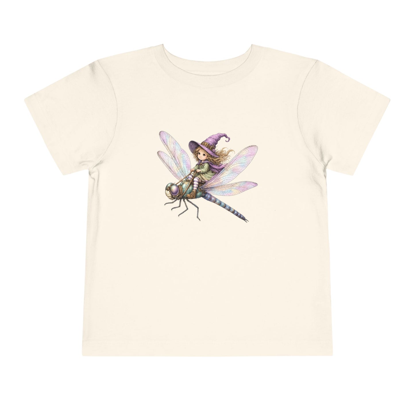 Fairy Witch Riding Dragonfly Toddler Tee | Magical Woodland Illustration