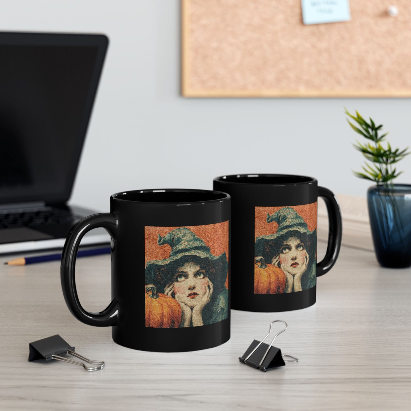Vintage Witch Pumpkin Black Mug – Halloween Retro Coffee Cup (11oz & 15oz)