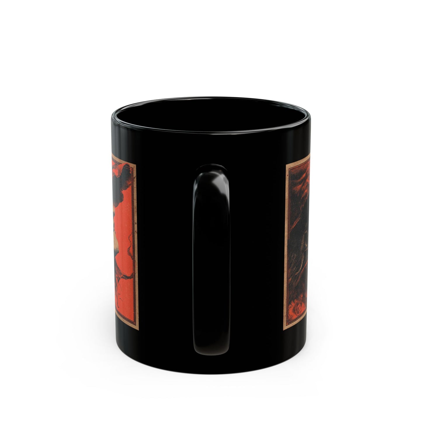 Gothic Witch Portrait Mug — Vintage Red & Black Ceramic Coffee Cup