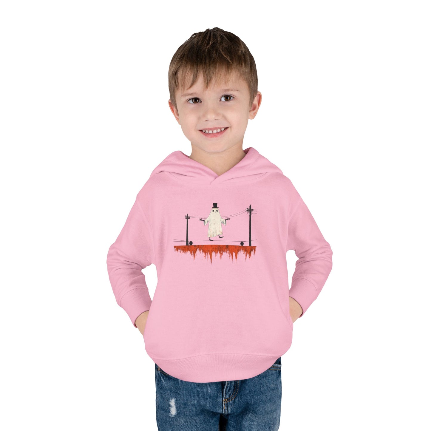 Toddler Hoodie — Cute Ghost on Haunted High Wire Halloween Pullover