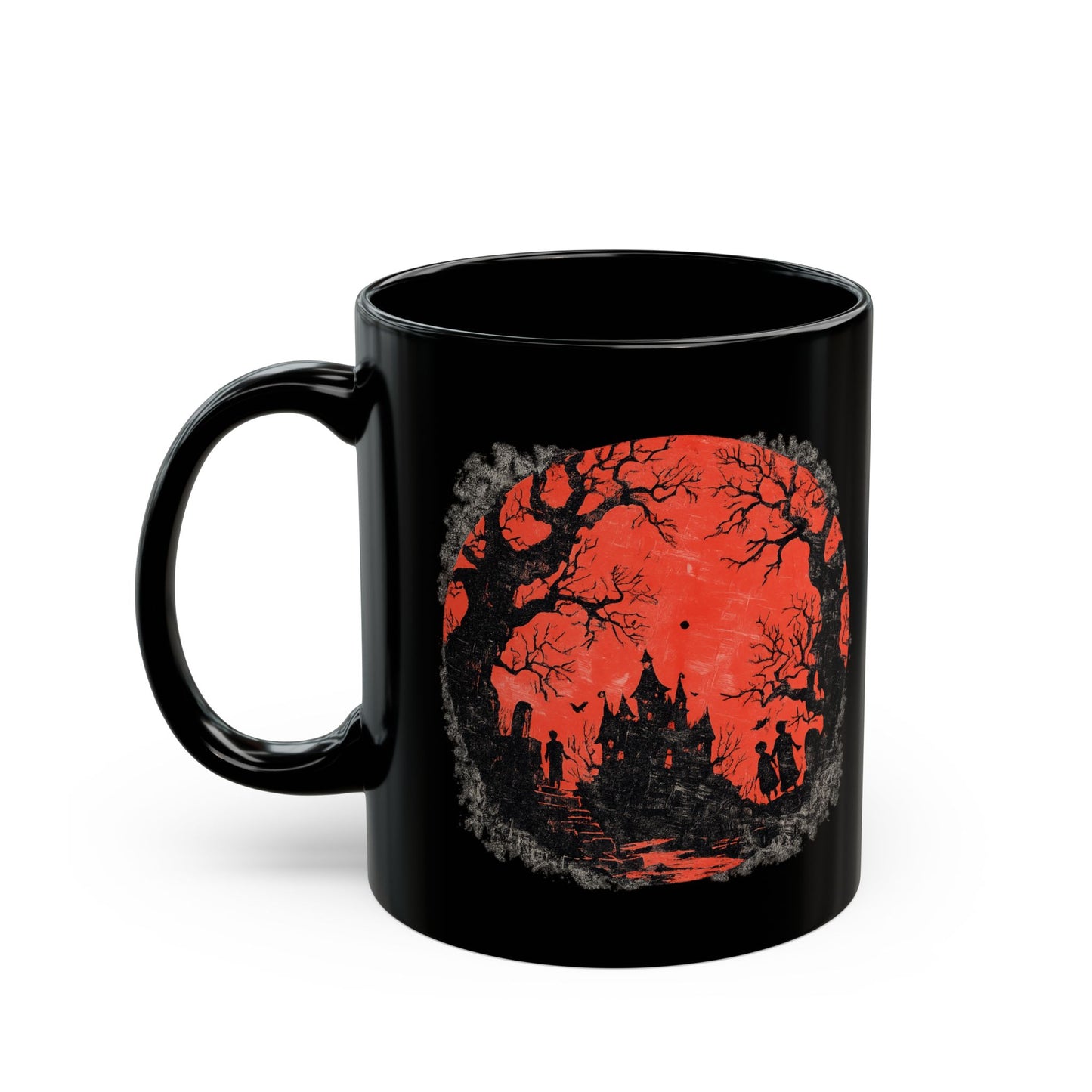 Halloween Castle Mug — Red Moon Haunted House Coffee Cup (11oz & 15oz)