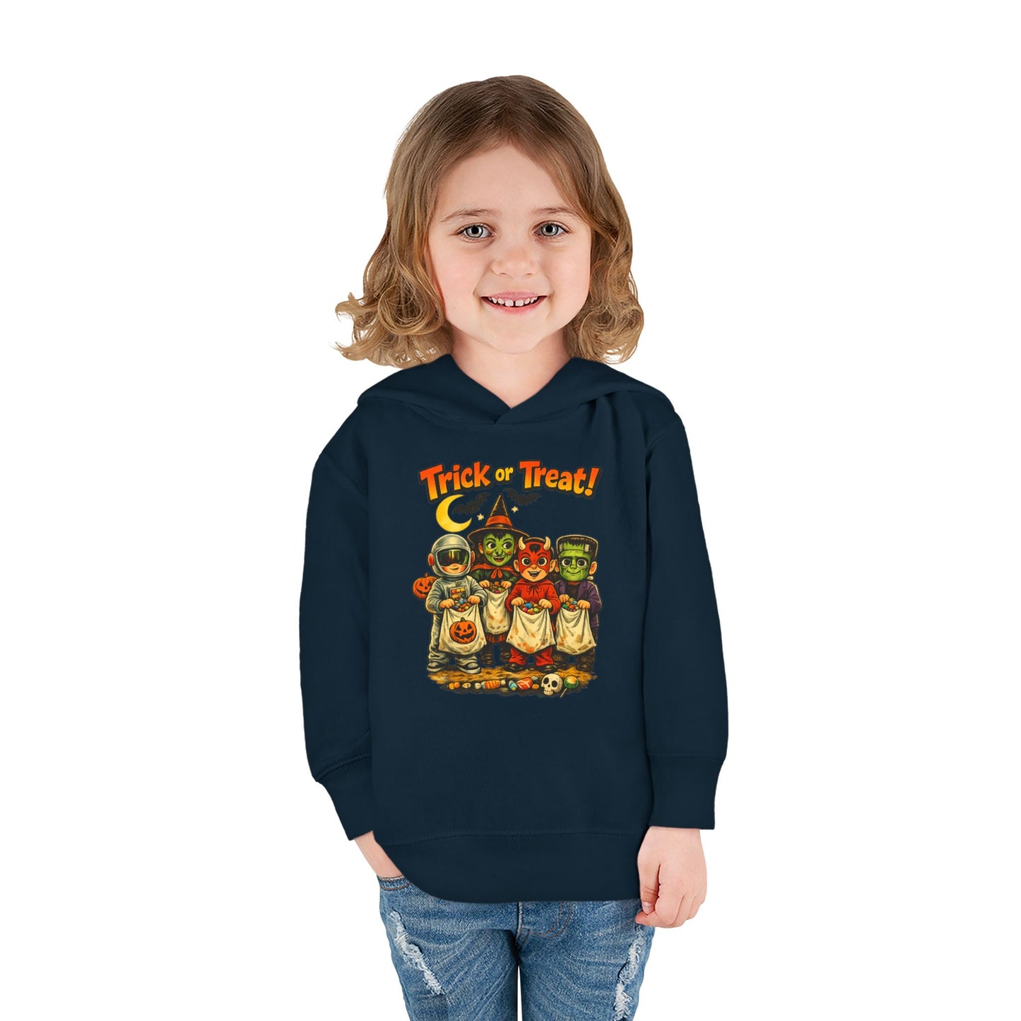 Vintage Trick or Treat Kids Costume Characters Hoodie | Toddler Pullover