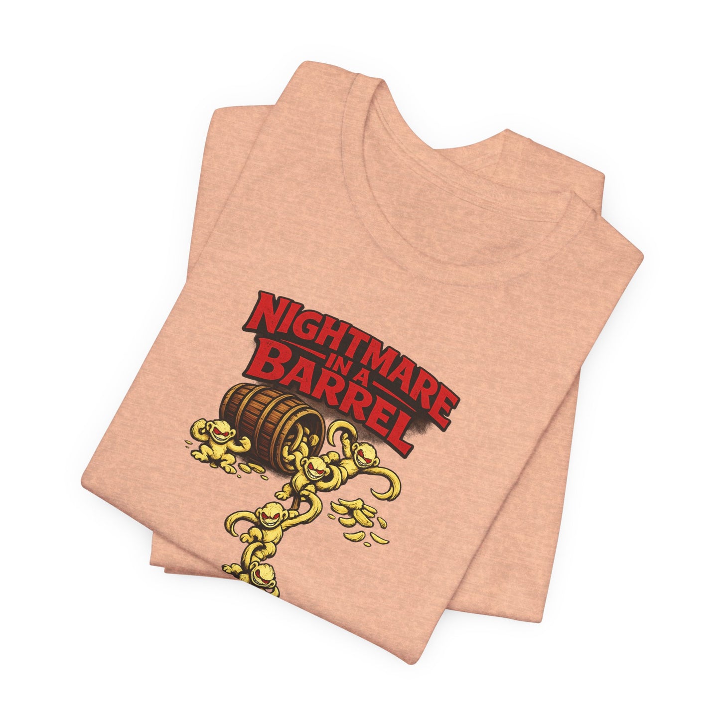Nightmare in a Barrel T-Shirt — Vintage Horror Barrel Monkey Graphic Tee