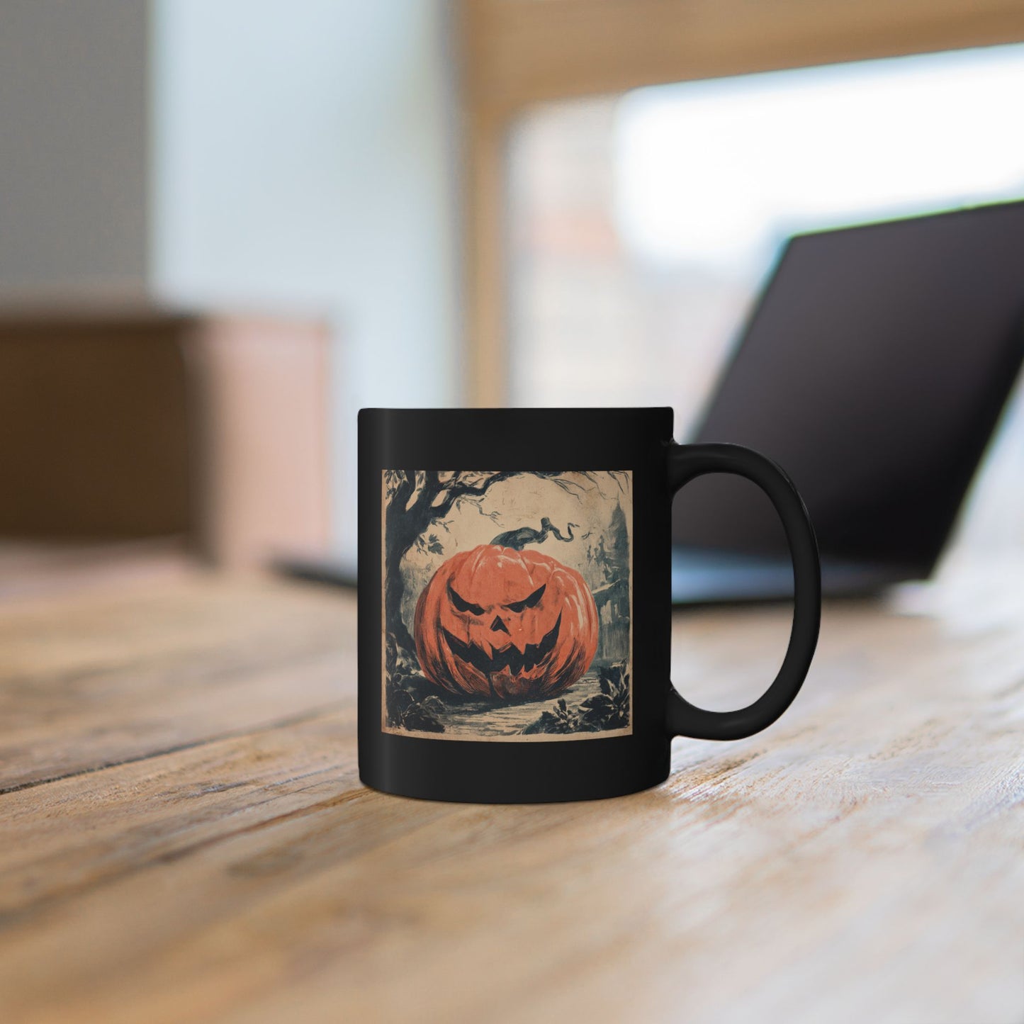 Halloween Pumpkin Jack-O'-Lantern Black Mug — Spooky Vintage Halloween Coffee Cup (11oz, 15oz)