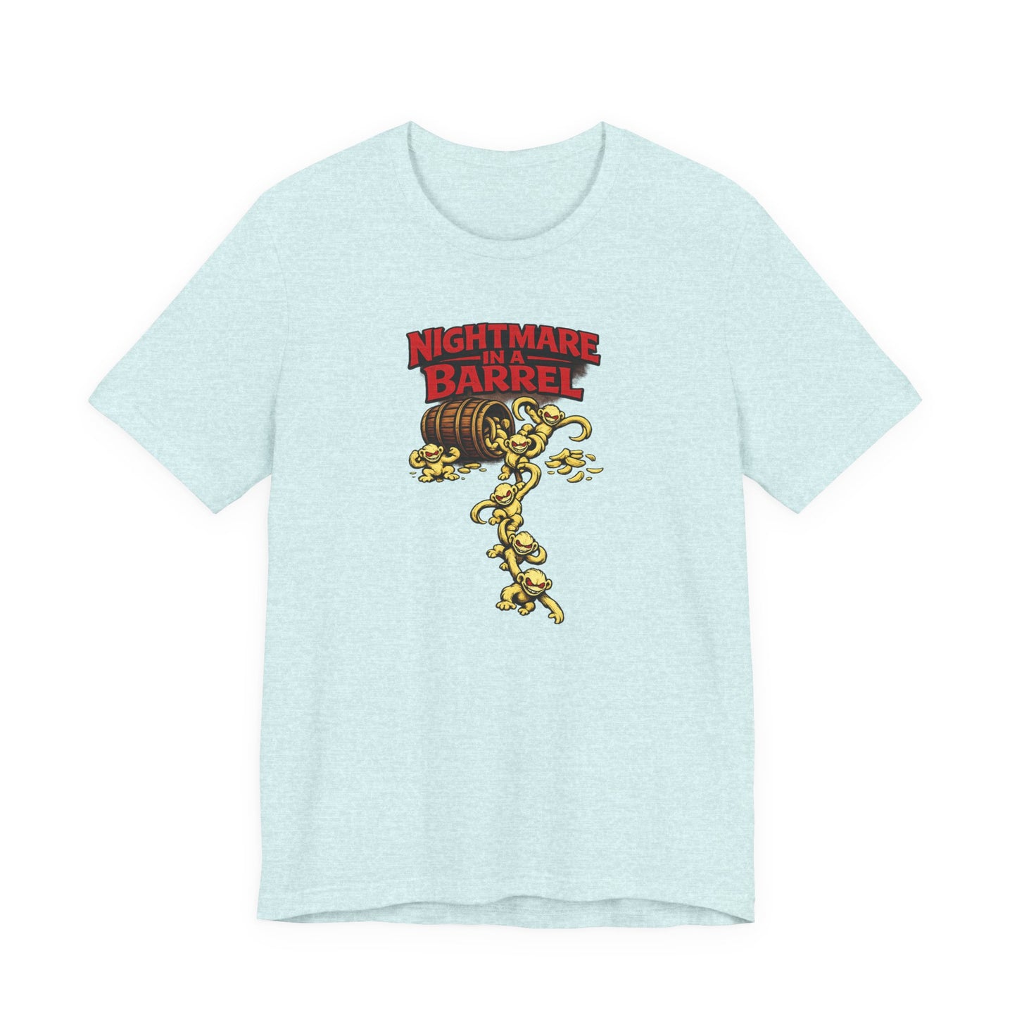 Nightmare in a Barrel T-Shirt — Vintage Horror Barrel Monkey Graphic Tee