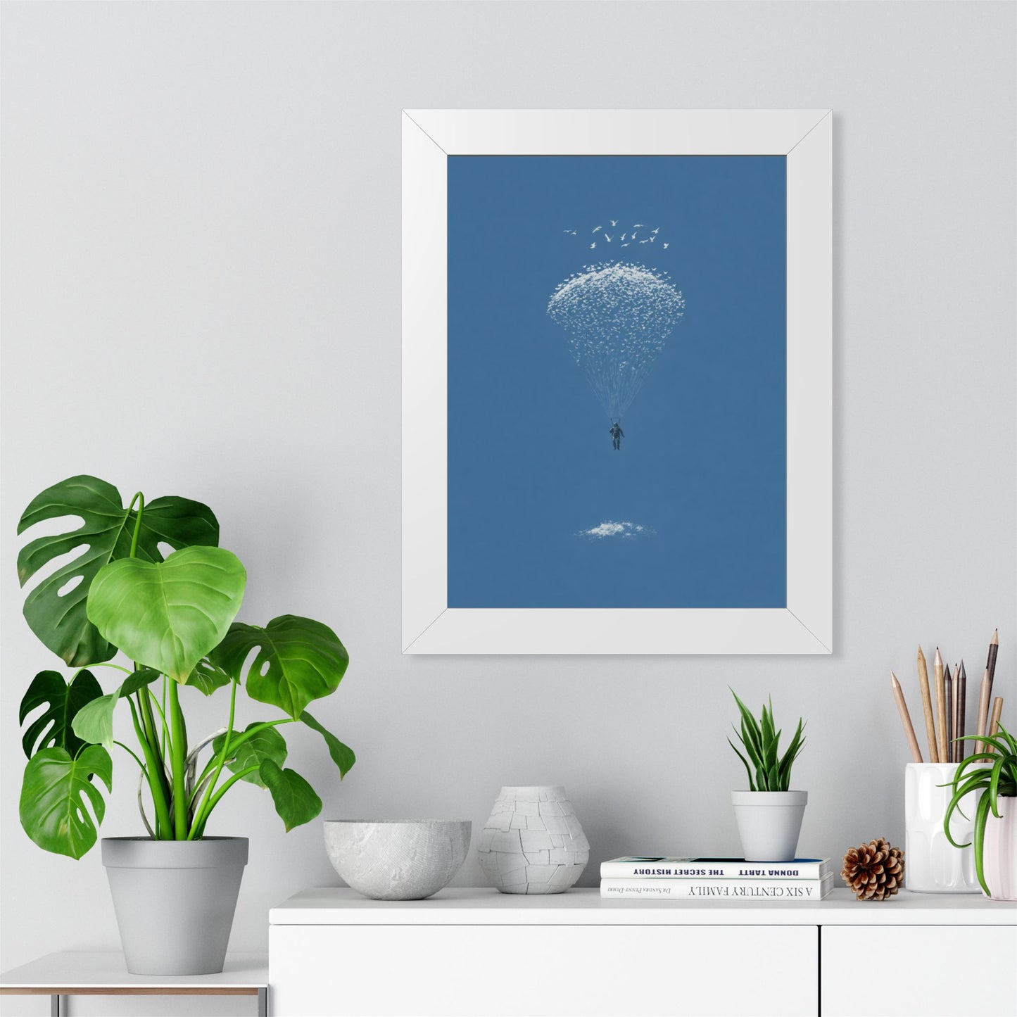 Framed Digital Print— Sky Diver Parachute Bird Cluster Minimal Art Print