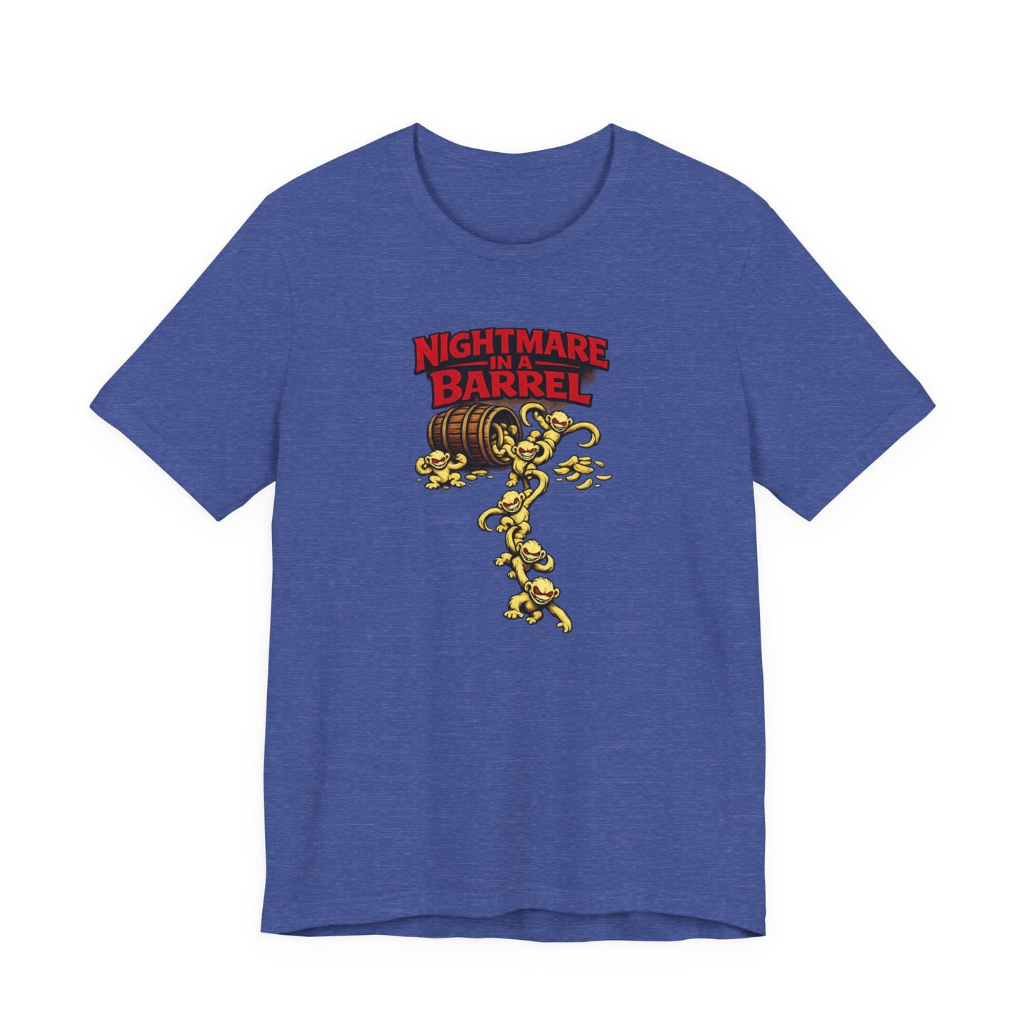 Nightmare in a Barrel T-Shirt — Vintage Horror Barrel Monkey Graphic Tee