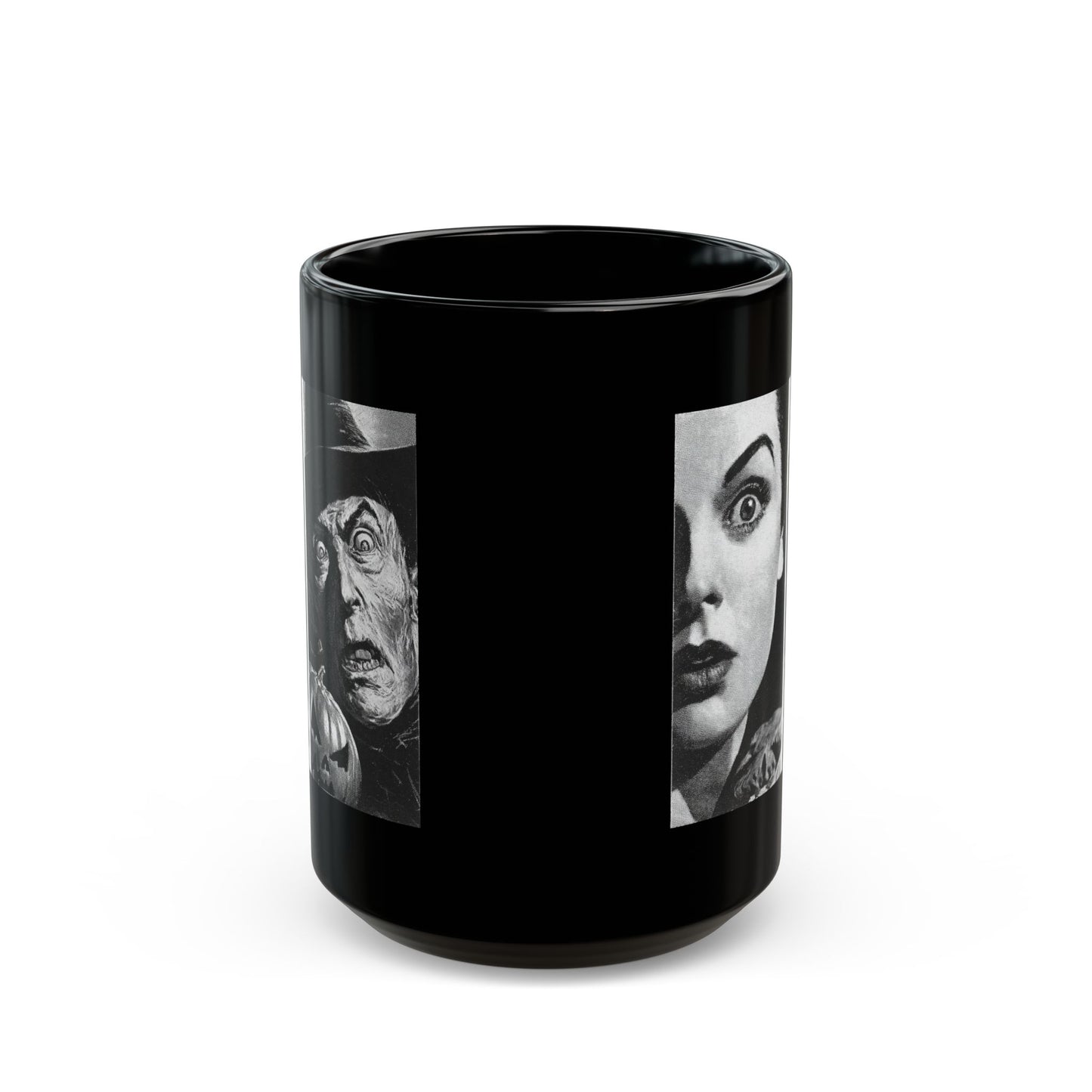 Black Horror Faces Mug — Vintage Silent Film Halloween Coffee Cup (11oz/15oz)