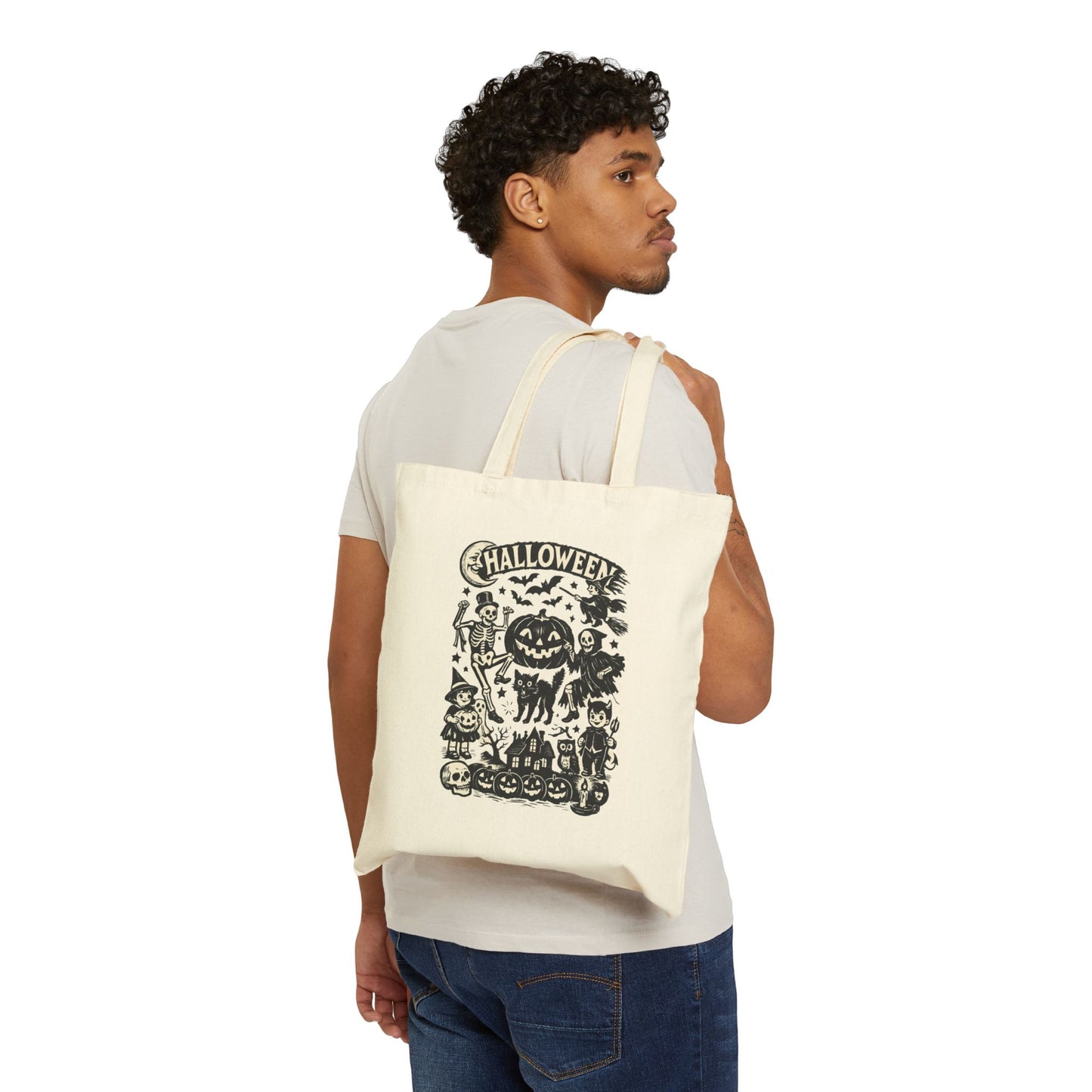 Kids Halloween Vintage Pumpkin Trick or Treat Bag — Retro Spooky Canvas Grocery Tote