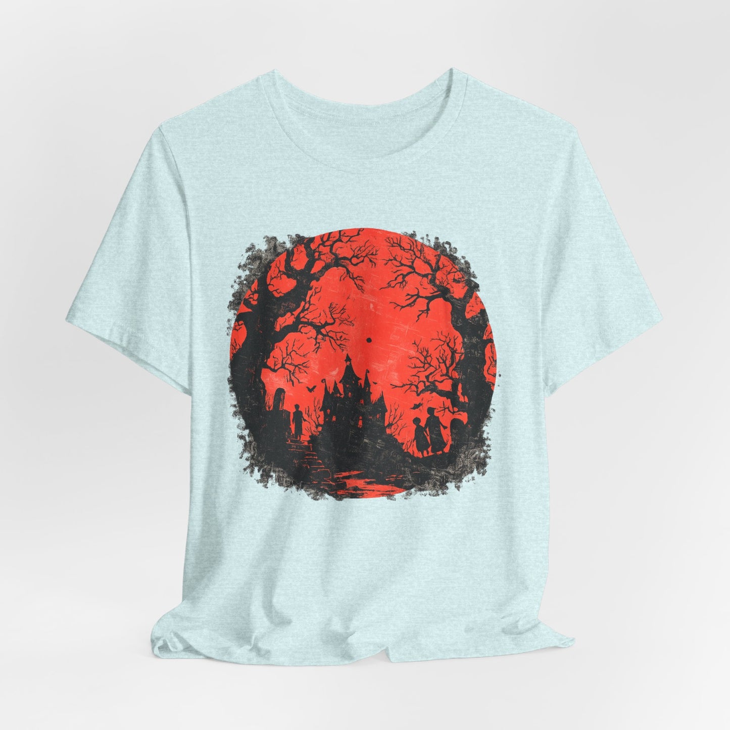 Horror Castle Tee — Red Moon Haunted Forest Graphic T-Shirt